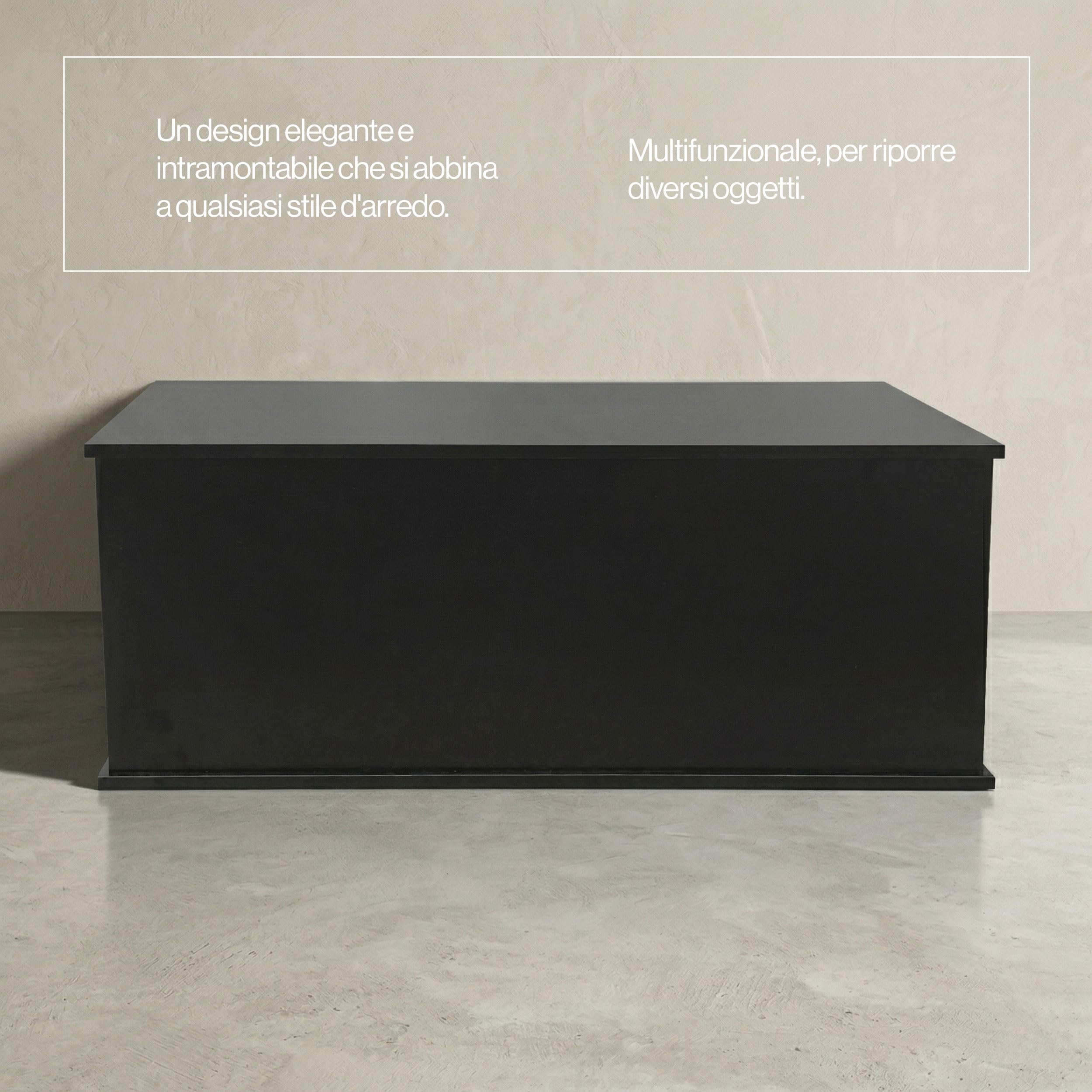 VDD Cassapanca portaoggetti in legno – Cassapanca per giocattoli, 100 cm di larghezza, colore: nero
