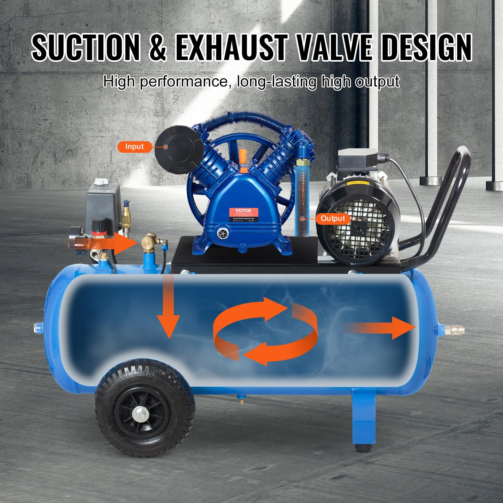 VEVOR Głowica pompy sprężarki powietrza, 5,5 HP 5,75 CFM przy 90 PSI, smarowana podwójnym cylindrem, żeliwo dwustopniowe typu V o maksymalnym ciśnieniu 185 PSI, 425 x 300 x 420 mm