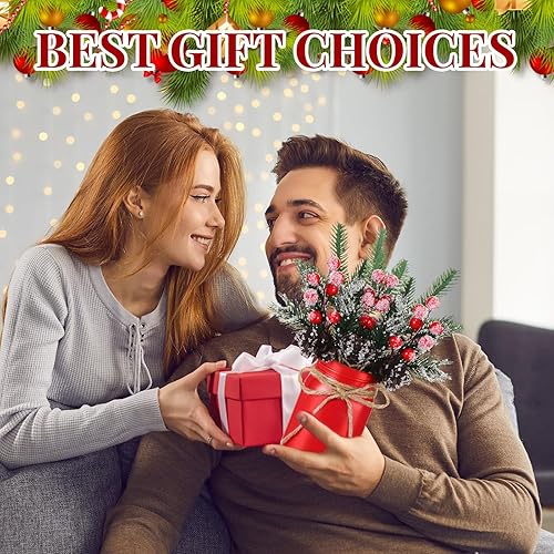 Miniatura 6 de Juego de 6 tarros de Navidad para centros de mesa con ramas de pino de Navidad, conos de pino, bayas, tarros decorativos de boca ancha, centro de