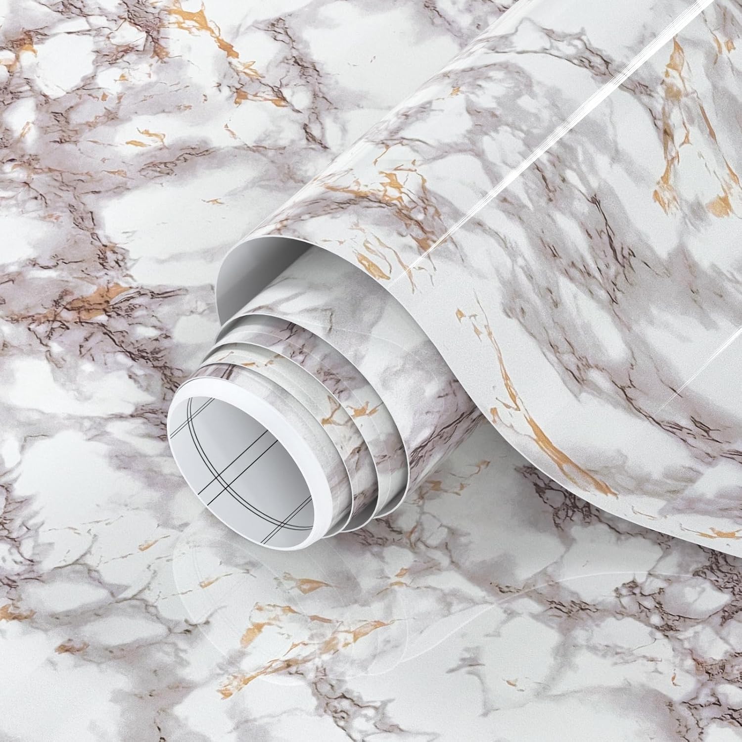 Laatse Brown Marble Contact Paper 15.8"x 393.7", Glossy Marble Wallpaper Peel and Stick, Waterproof Self Adhesive Wallpaper Removable Vinyl Wall Paper for Bedroom Kitchen Countertops Cabinet Shelf