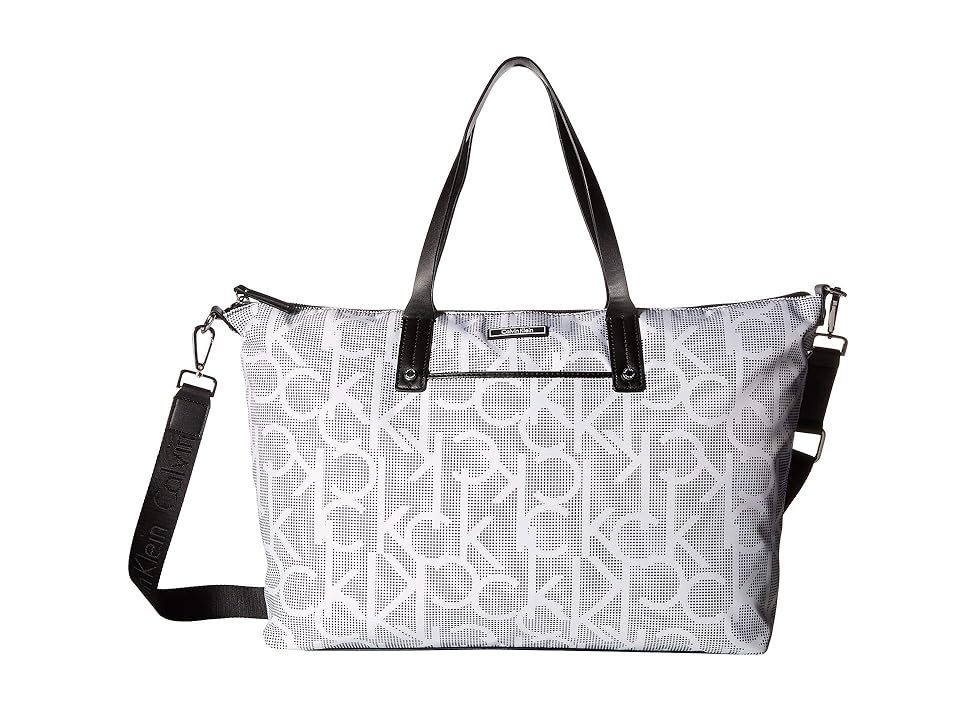 

Calvin Klein Athleisure Nylon East/West Tote (White/Black) Tote Handbags