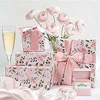 Vista 3 de BIOBROWN Rollo de papel de regalo floral reversible 17 pulgadas x 33 pies (47 pies cuadrados total) con diseño de rosas de acuarela rosa