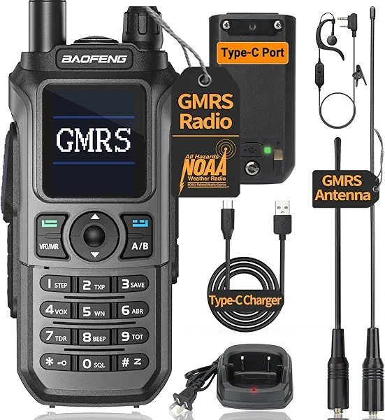 BAOFENG GMRS Radio GM21 GMRS Handheld Radio Long Range Walkie Talkies for GM-15 PRO Rechargeable Two Way Radio with Battery NOAA Weather Radio 999 Channels DTMF Copy Frequency USB-C Charger