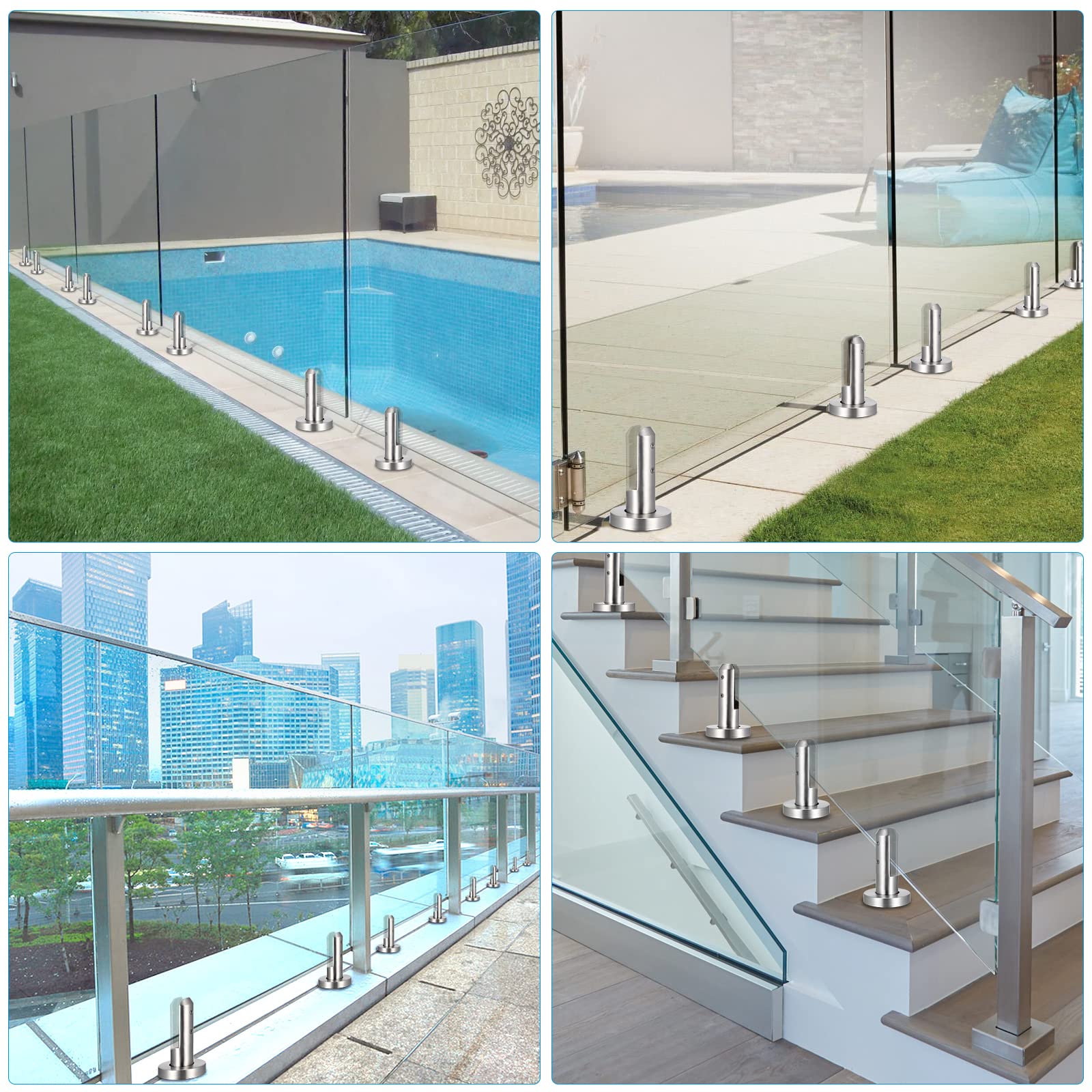 Abrazadera de cristal, 304 para piscina abrazadera de cristal inoxidable abrazadera para valla cristal de 8 a 12 mm suelo de valla de cristal para casa escaleras baño balcón 3,9 x 3,9 x 6,7 pulgadas