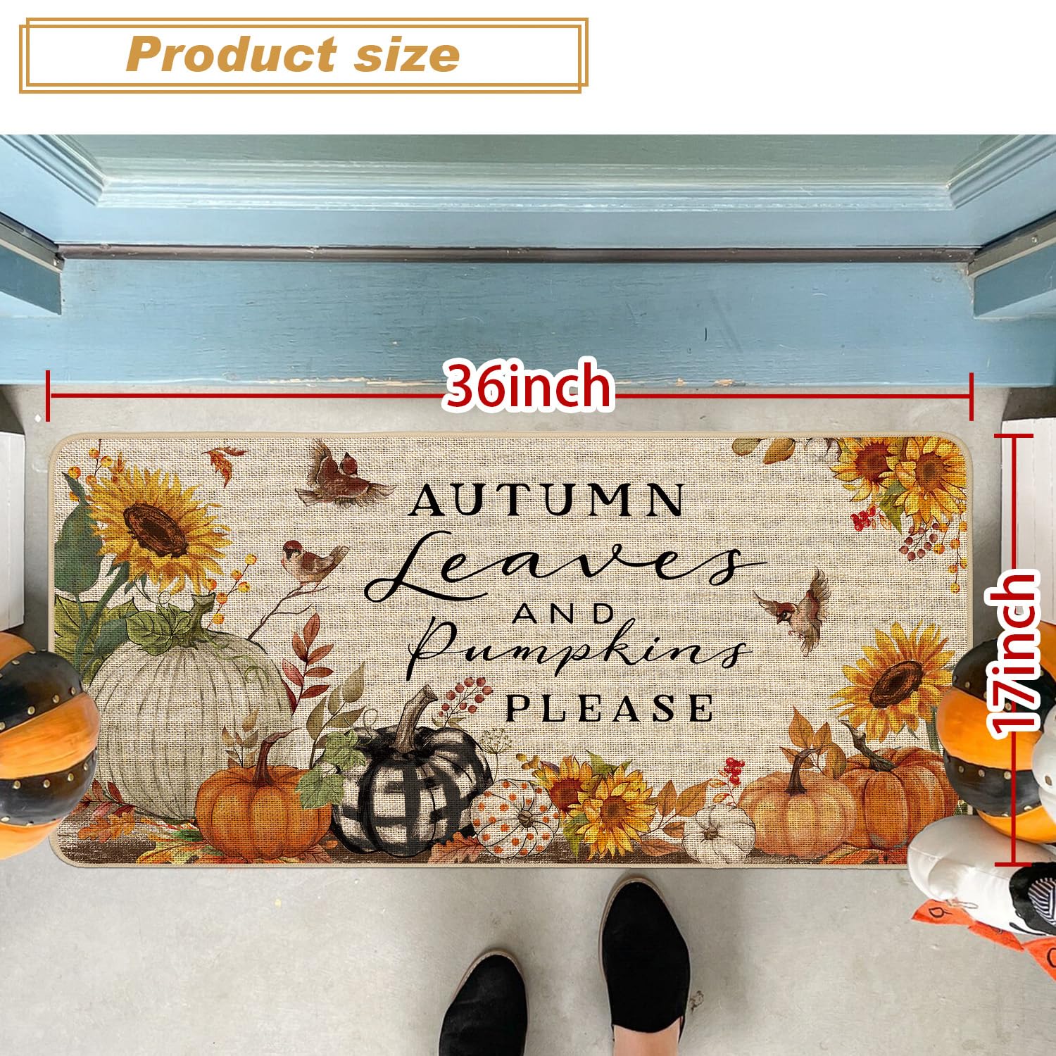 Fall Pumpkin Doormat - Buffalo Plaid Entryway Mat -3