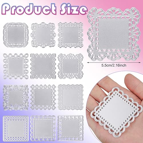 Miniatura 3 de Juego de 12 troqueles de metal de encaje con borde de flores para hacer tarjetas, diferentes patrones, plantillas de corte, troqueles decorativos de