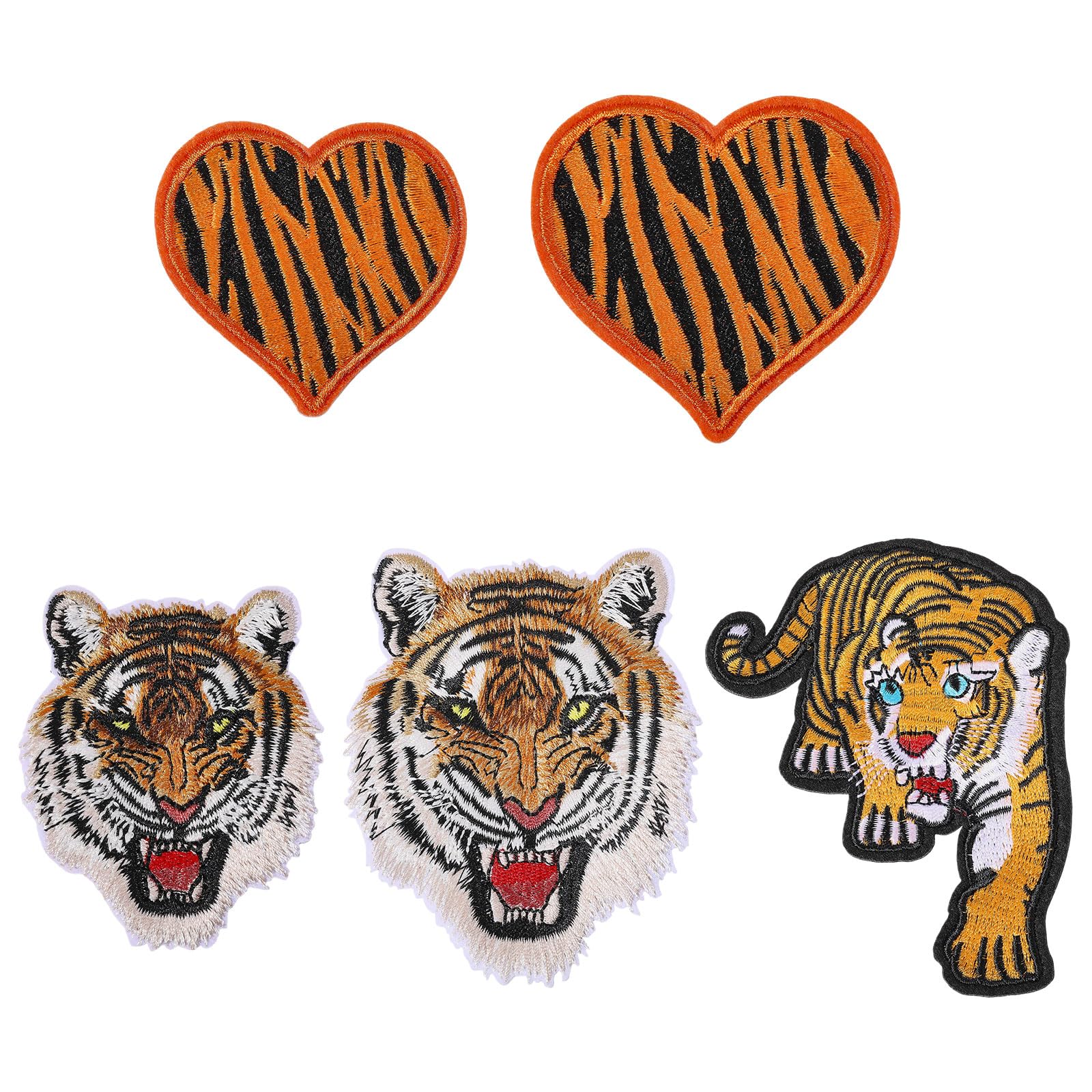 beinkmake 5pcs Tiger Iron on Patch Sew on Leopard Heart Badge Striped Tiger Embroidered Fabric Patch for DIY Clothes Jeans Shoes Hats