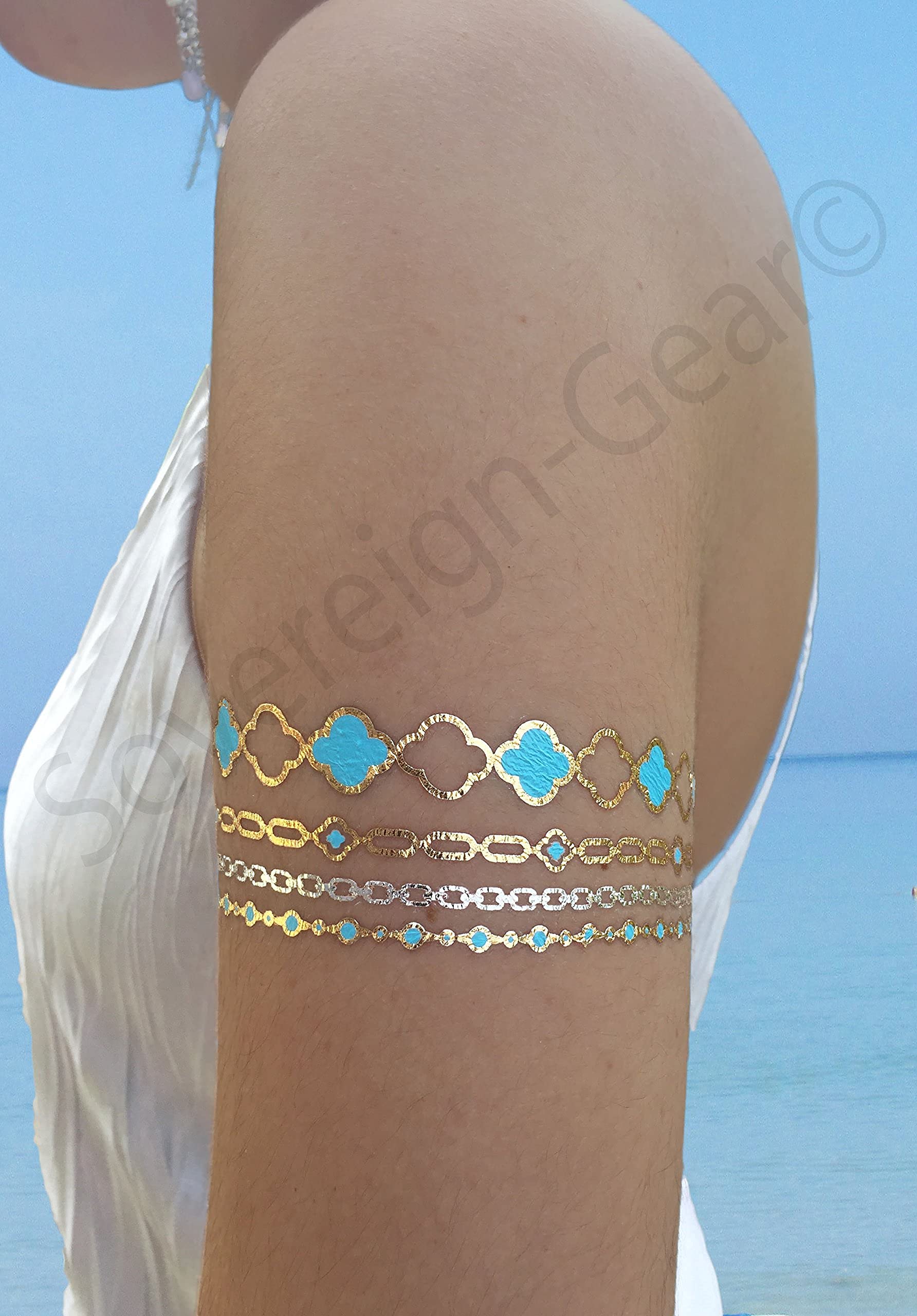 Metallic Temporary Tattoos for Women Teens Girls 8 Sheets Gold Silver