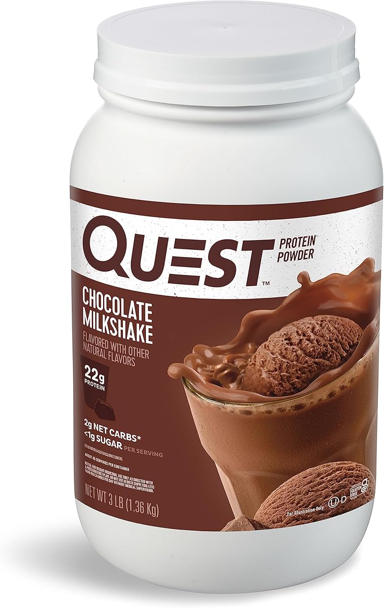 Quest Nutrition Chocolate Milkshake Protein Powder, 22g Protein, 1g Sugar, Low Carb, Gluten Free, 3 Pound, 43 Servings : Everything Else