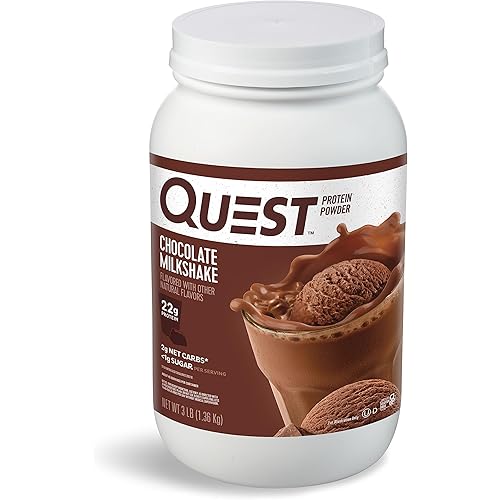 Quest Nutrition Chocolate Milkshake Protein Powder, 22g Protein, 1g Sugar, Low Carb, Gluten Free, 3 Pound, 43 Servings