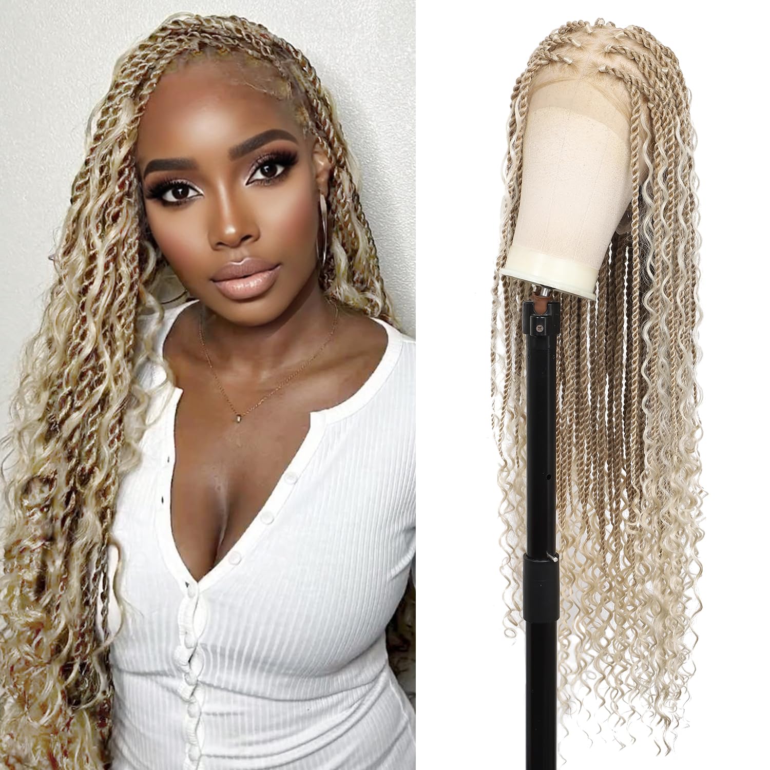 Olymei 360° HD Full Lace Braided Wigs for Women Knotless Boho Braided Wigs Twisted Braids Lace Wig with Baby Hair Premium Synthetic Braided Lace Front