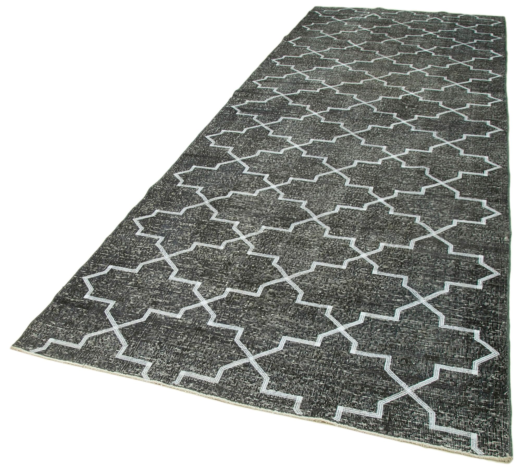 49 x 138 - 144 x 417 Cm Geometric Carpet Grey Geometric Bohemian Wool Cotton Handmade Handknotted Vintage