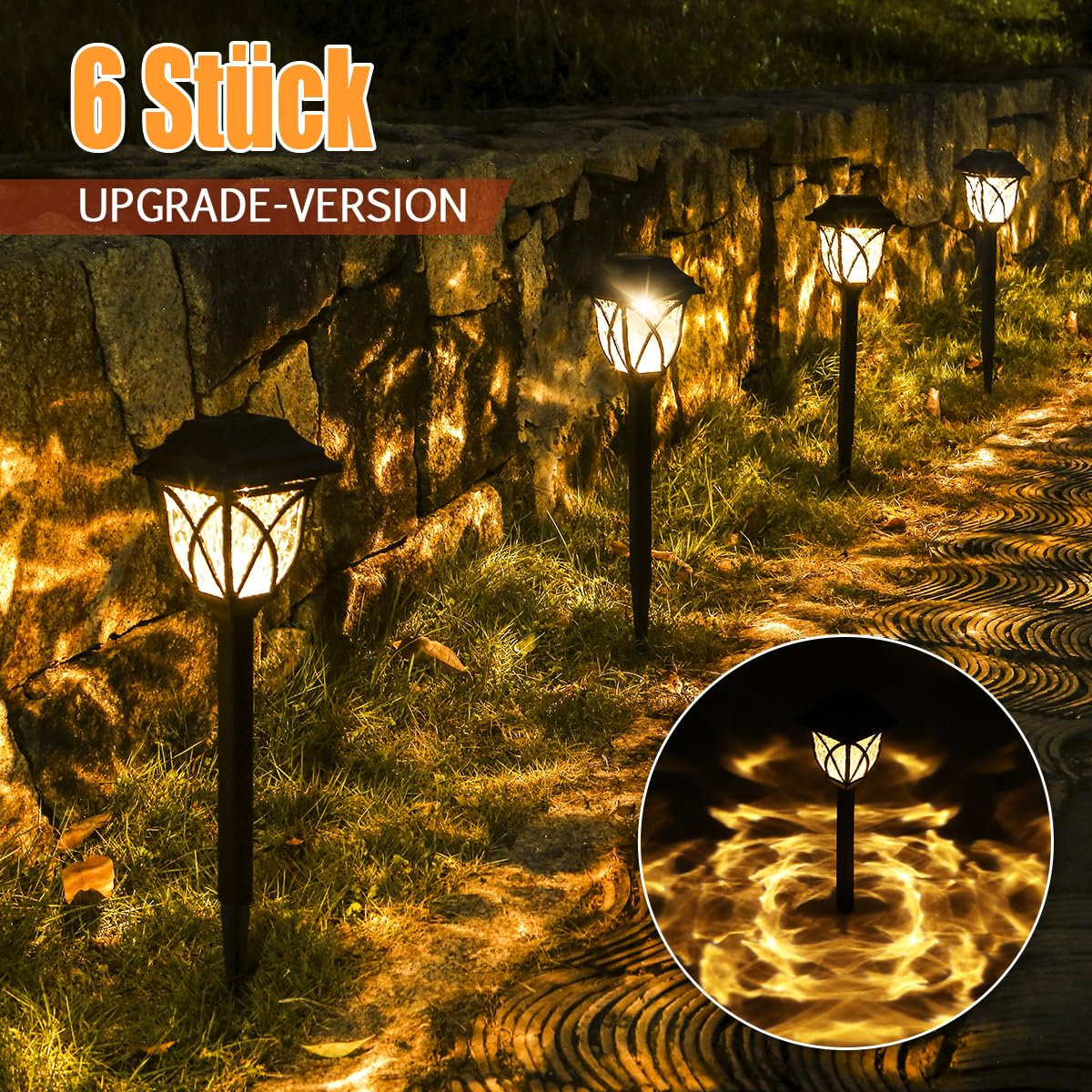 Lampada Solare Giardino Esterno, 6 Pcs IP65 Impermeabile Luci Solari da Giardino, Bianco Caldo LED Luce Solari Giardino per Balcone Cortile, Prato, Paesaggio, Vialetto Decorazione