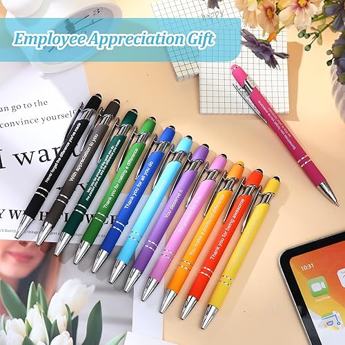 Miniatura 7 de Outus 30 bolígrafos de agradecimiento para empleados de Navidad a granel, con punta de lápiz capacitivo, inspiradores de tinta negra de metal con