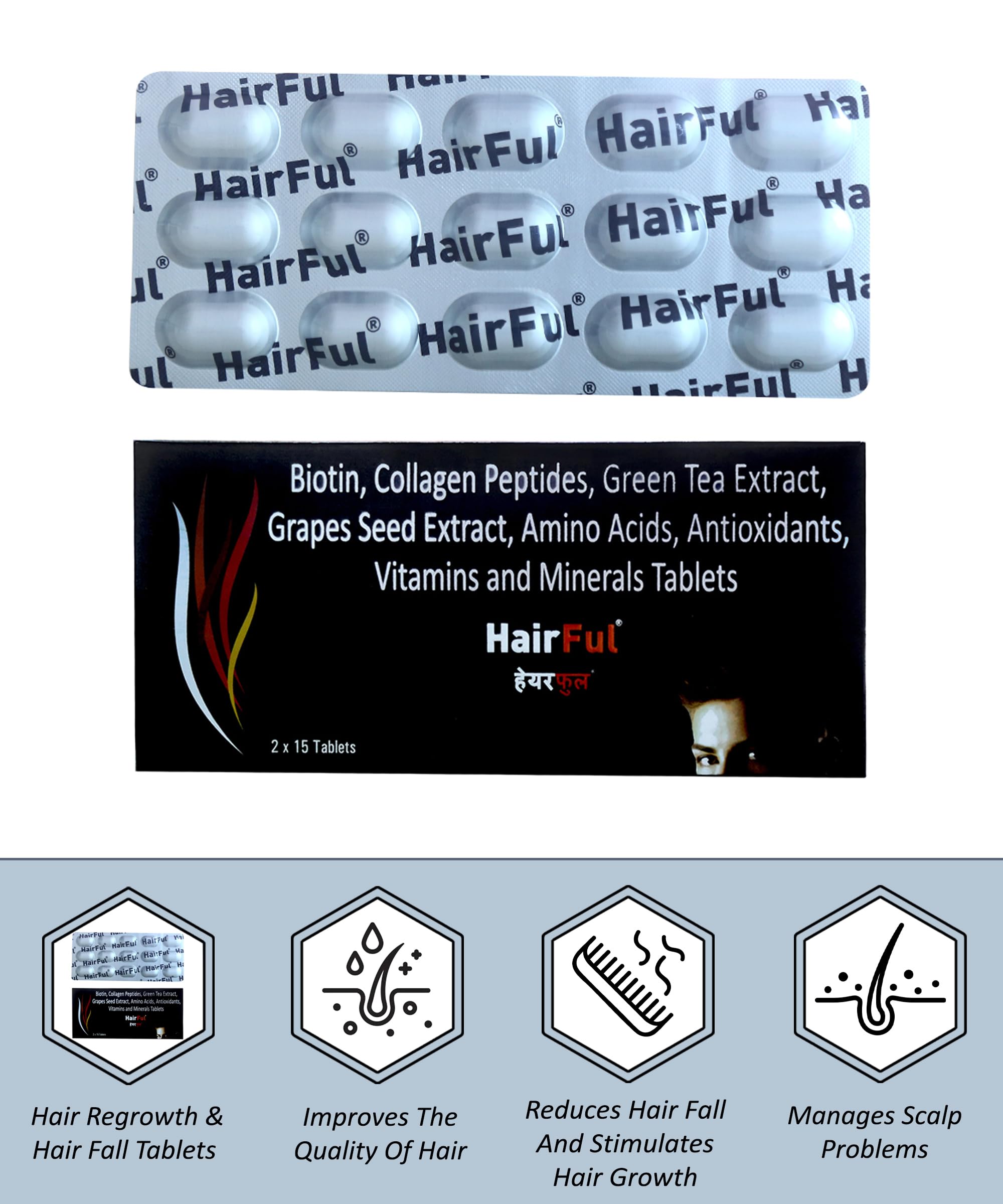 HairFul Hair Supplement Vitamin Tablets Biotin Tablets for Hair Boost Tablet (Pack of 4 X 15) 60 Tablets — Amazon image 3