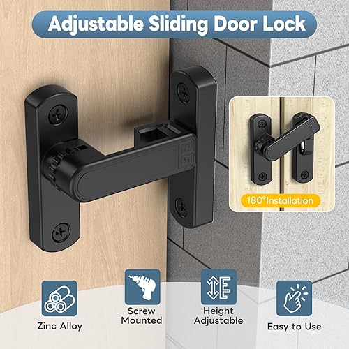 Miniatura 2 de Cerradura de puerta corrediza de granero de 90180 grados, cerraduras de puerta de seguridad de aleación de zinc ajustables y pestillos para