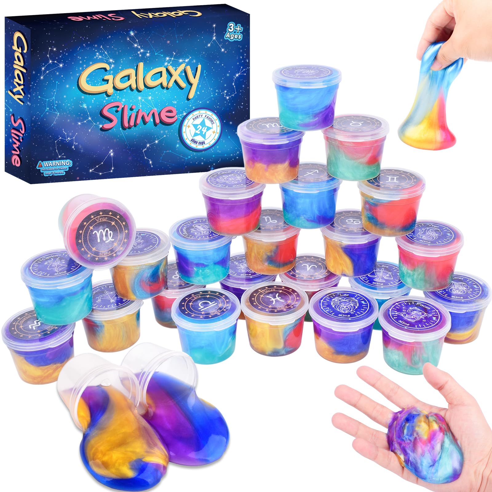 24 Pack Galaxy Slime Kit, Galaxy Slime Cup Party Favors for Girls Boys, Constellations Series Slime Bulk, Wet, Non-Sticky, Stress Relief Toy, Classroom Rewards, Goodie Bag Stuffers for Kids