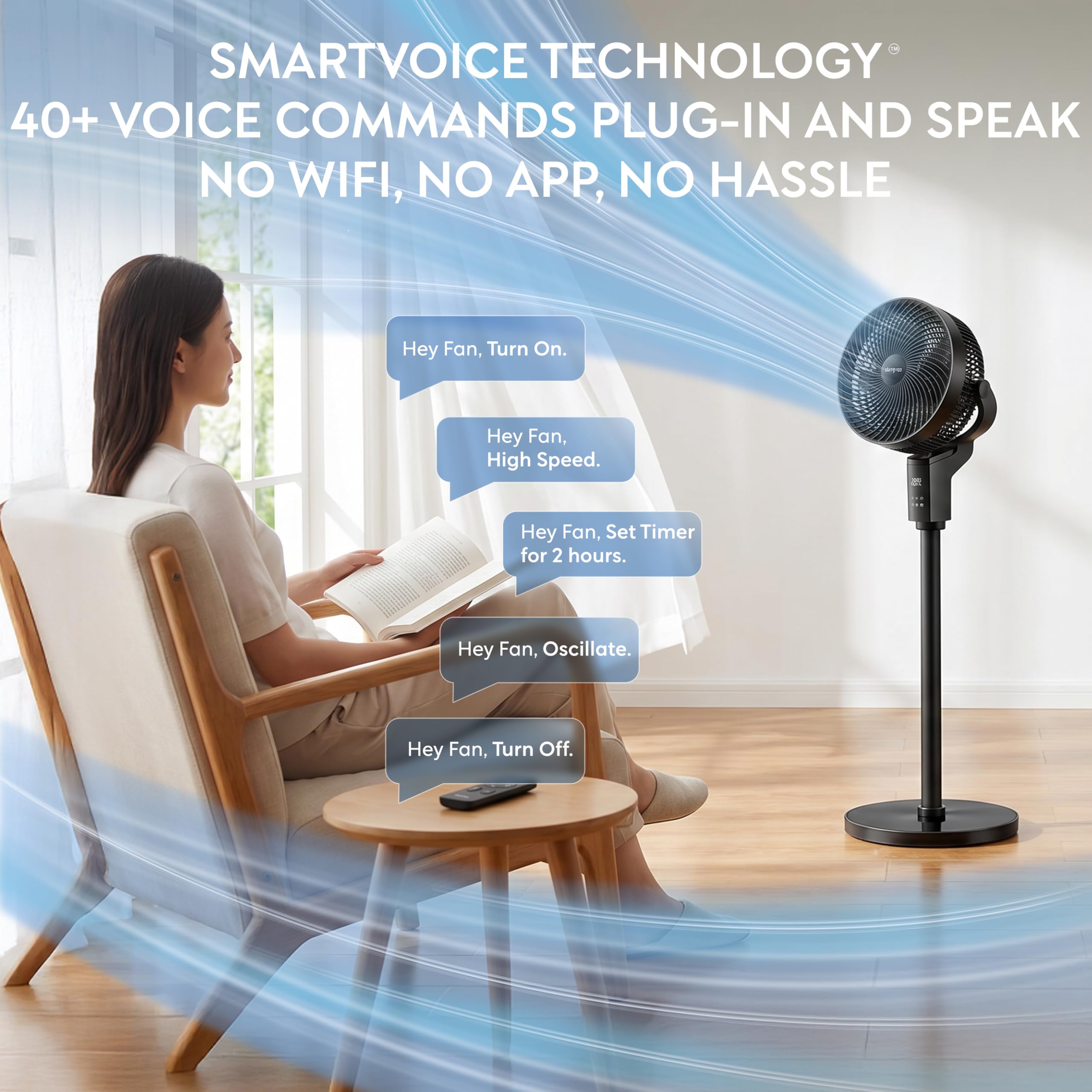 Air Pro 12" Pedestal Fan SmartVoice™ & Remote Control 3D Oscillation 12 HR Timer Quiet Copper Motor Air Cooling & Circulator Height Adjustable Fan- Small Fan with 6 Speeds 4 Modes Office Home Bedroom