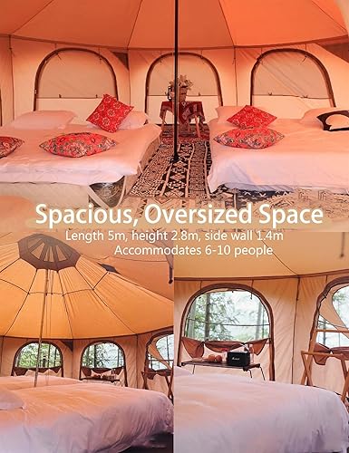 Miniatura 4 de Thcbme Tienda de campaña de lona de algodón de 5M - Yurtas con gato de estufa, resistente al viento, sombra transpirable, viajes de campamento
