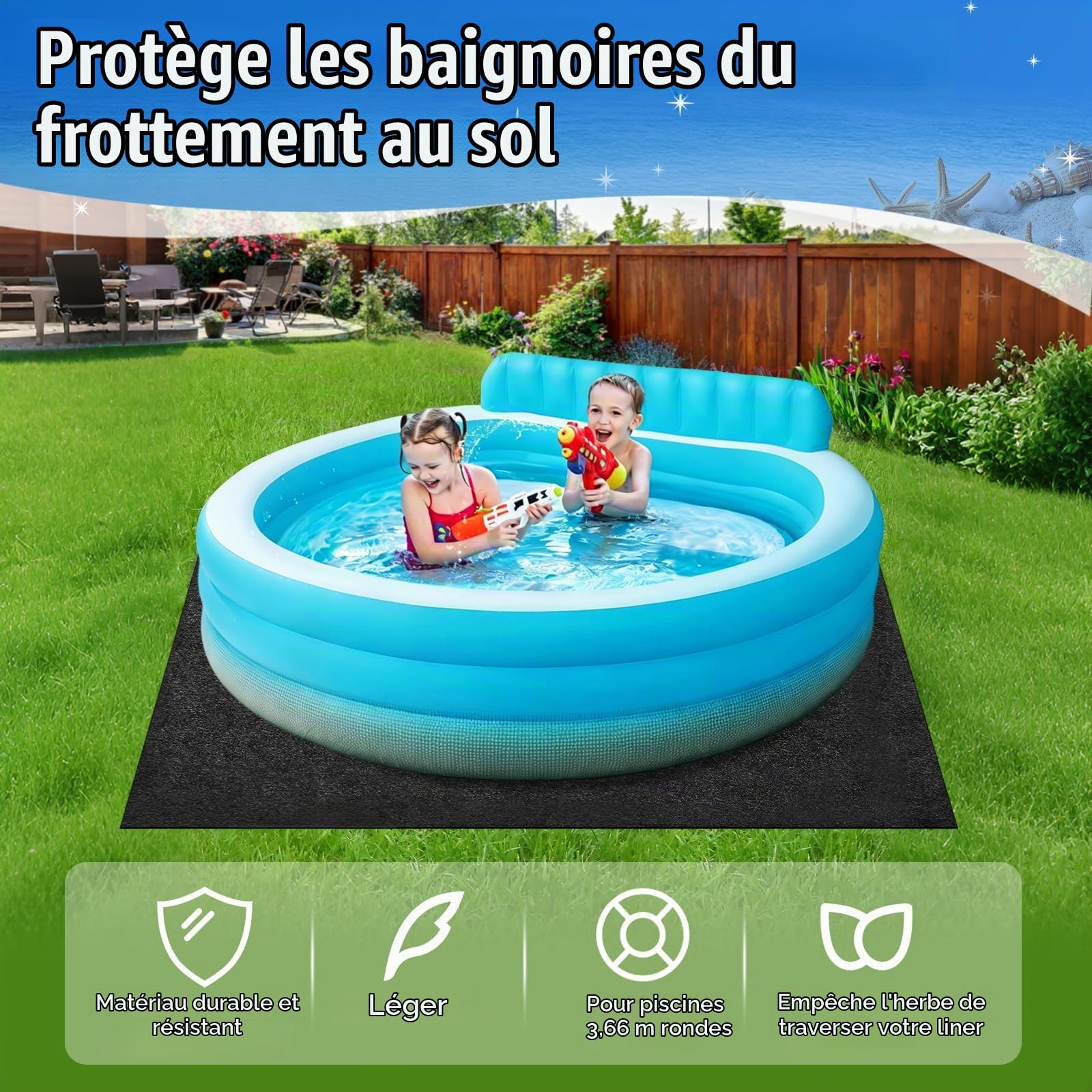 Tapis Feutre de Sol Antidérapant pour Piscine, Protection pour Piscine,Film de Protection Isolation Thermique pour Le Sol pour Piscine (3 * 4M)