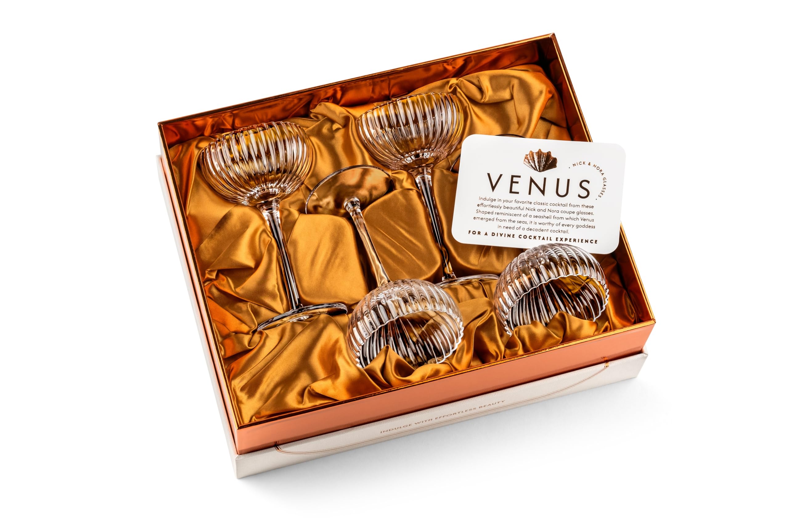 Piccoli bicchieri da cocktail Venus Nick e Nora da 113,4 g | Set di 4 | Mini bicchieri in cristallo per bere espresso Martini, Daiquiri, Gimlet, Sidecar e bevande classiche | Elegante conchiglia in