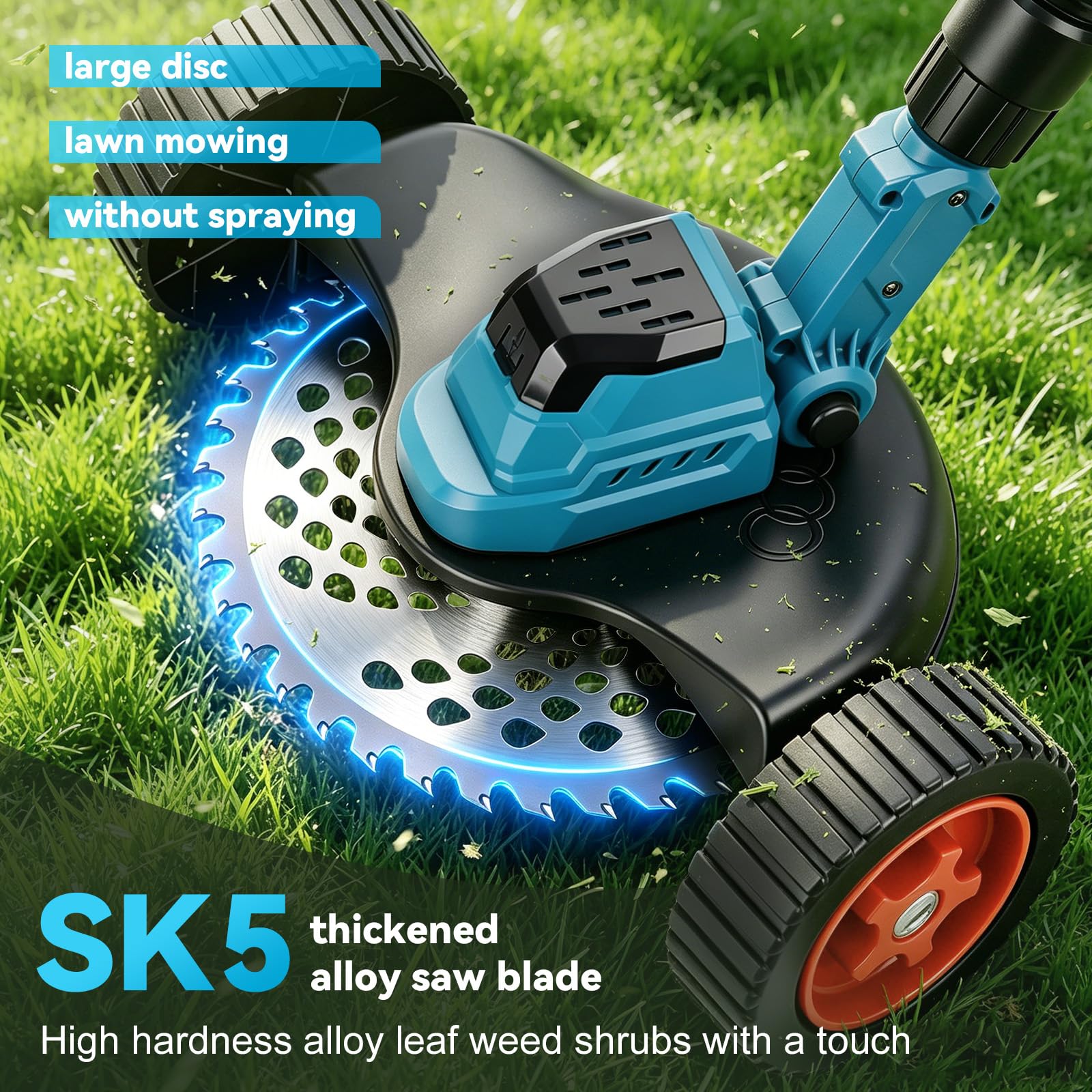 Desbrozadora con Ruedas Cortabordes Inalámbrica Compatible con Makita 18V | Motor sin Escobillas de 1300W, para Césped Jardín Patio
