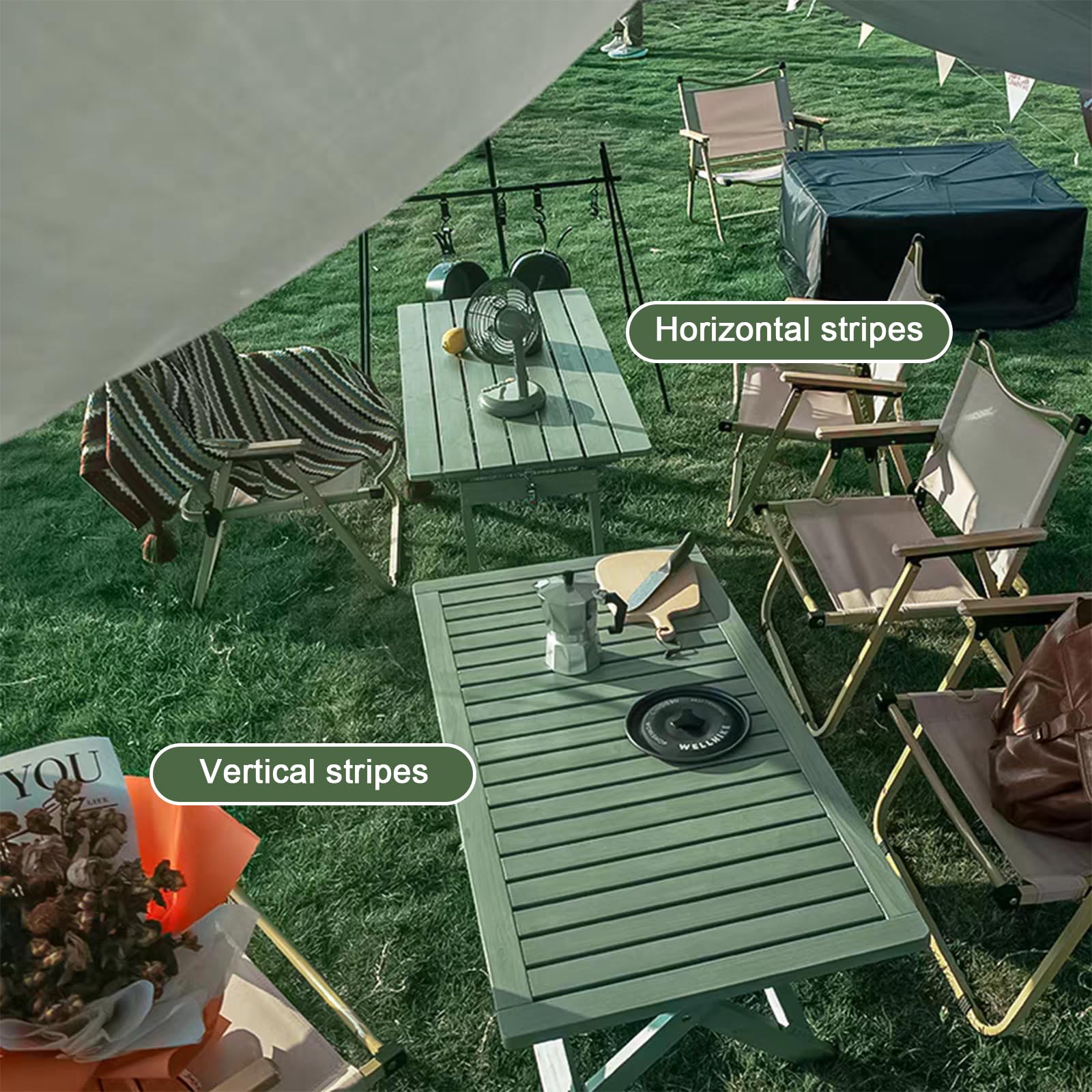 Tavolo Pieghevole da Esterno,Tavolo da giardino pieghevole,Tavolo da Esterno per Balcone, Giardino, Roulotte, Campeggio, Pesca, Spiagge, Barbeque(60cm/23.6in,Horizontal stripes)