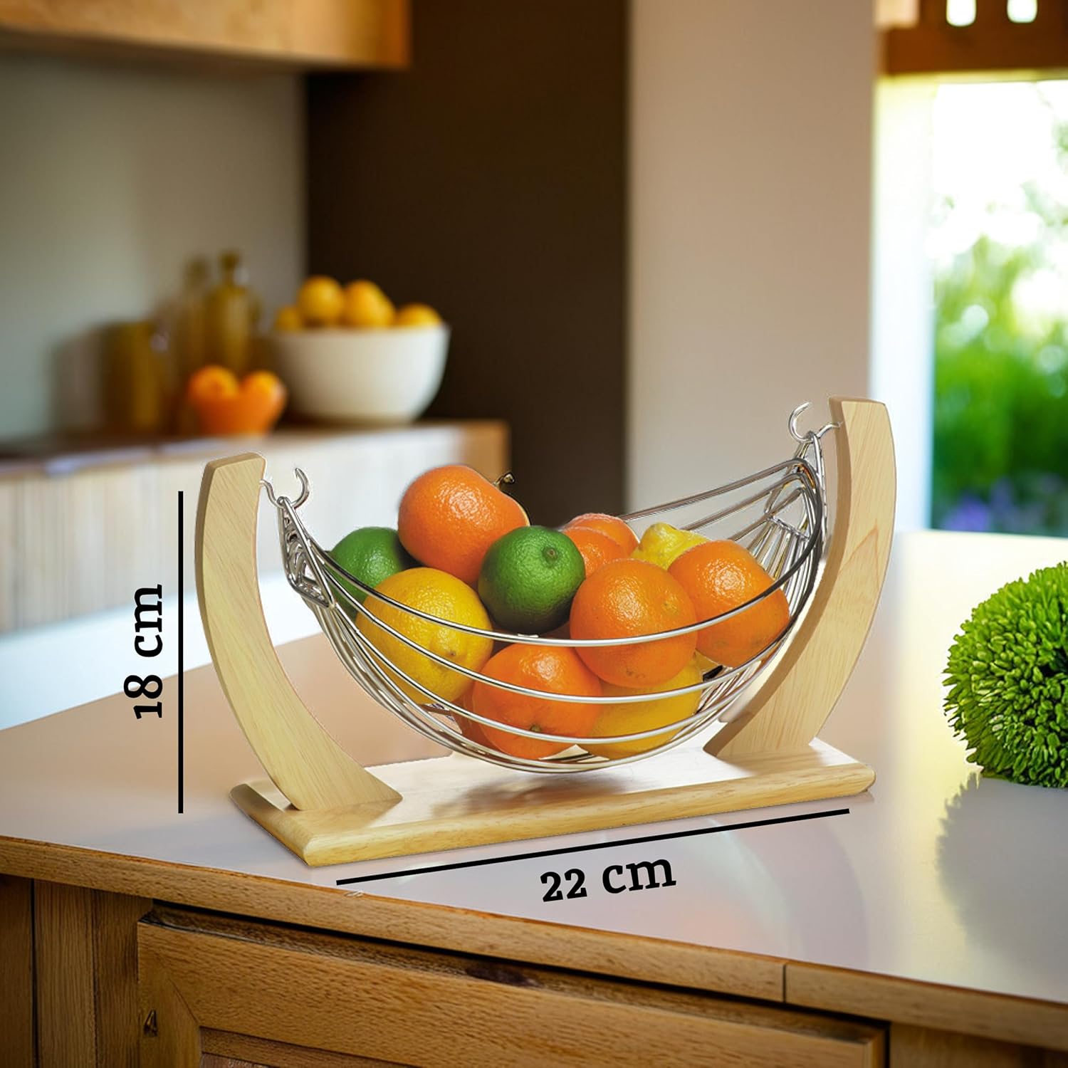 Premier Housewares Small Fruit Hammock - Rubber Wood and Chrome