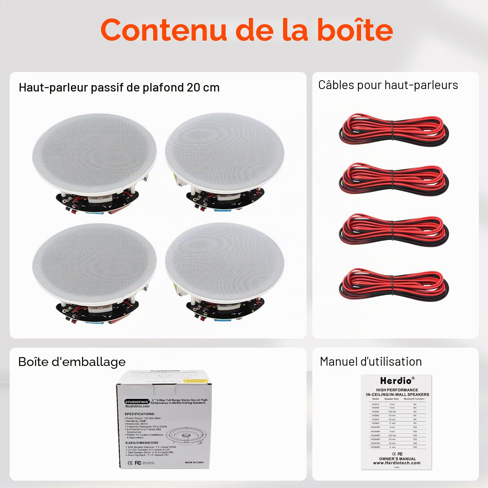 Herdio 4 Pouces Haut-parleurs de Plafond 400 Watts Enceinte encastrable Plafond Murales Parfait pour la Cuisine, Salle de séjour, Porche Couvert(4 Haut-parleurs)