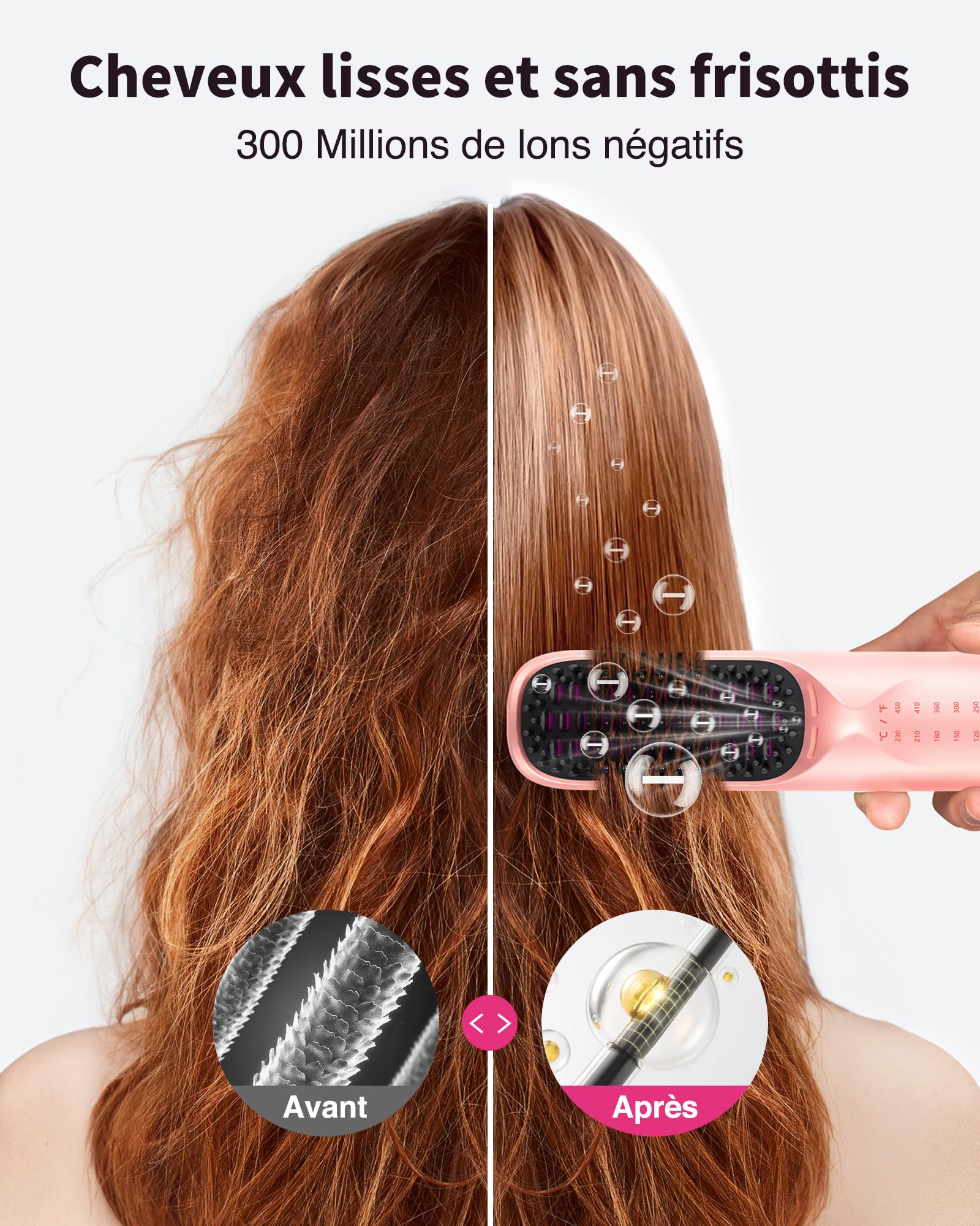 Bopcal Brosse Lissante Sans Fil 10000 mAh - 3 en 1 Brosse Lissante pour Cheveux avec des Millions d'ions Négatifs, Chauffage Rapide, pour Voyage & Powerbank JDS1 18