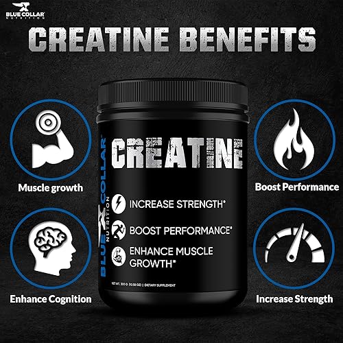 Miniatura 2 de Blue Collar Nutrition Monohidrato de creatina se disuelve fácilmente 10.58 onzas, polvo de creatina sin sabor antes del entrenamiento para hombres