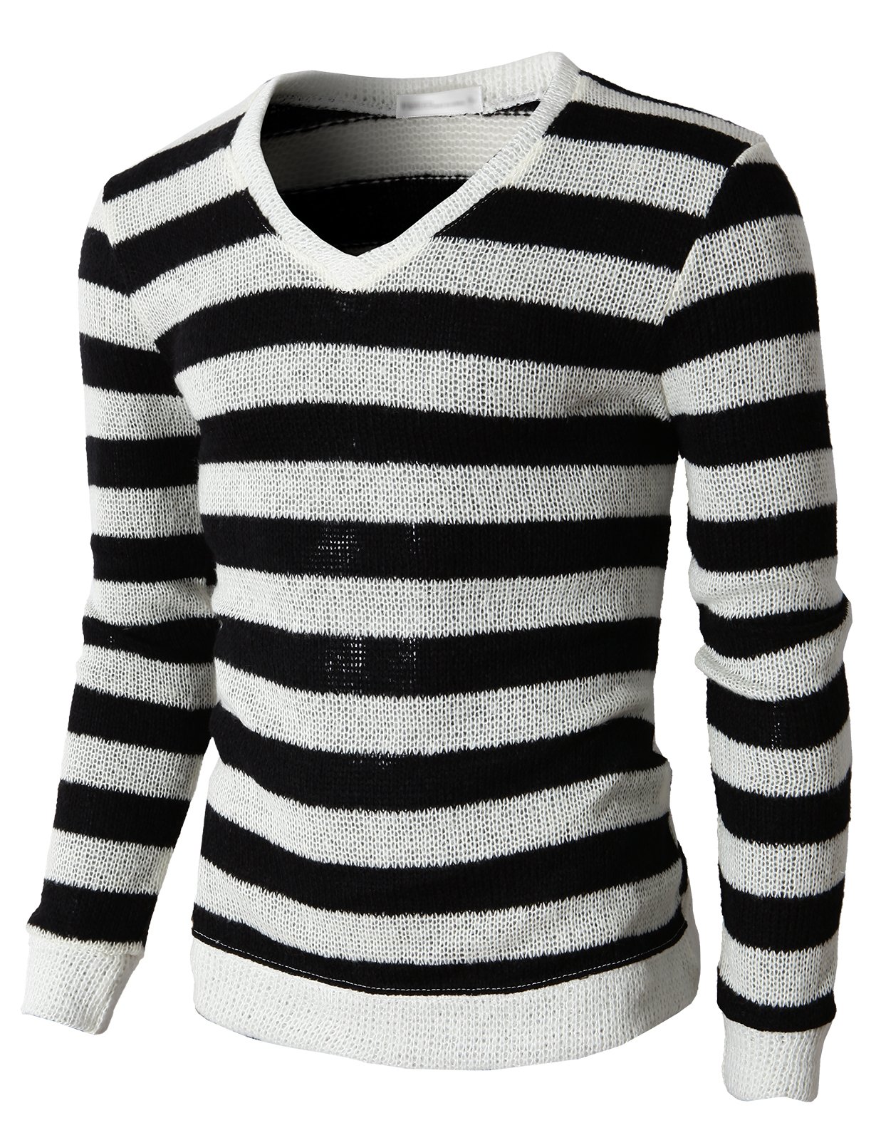 H2H Mens Crewneck & V-Neck Pullover Sweaters Knitted Striped Long Sleeve