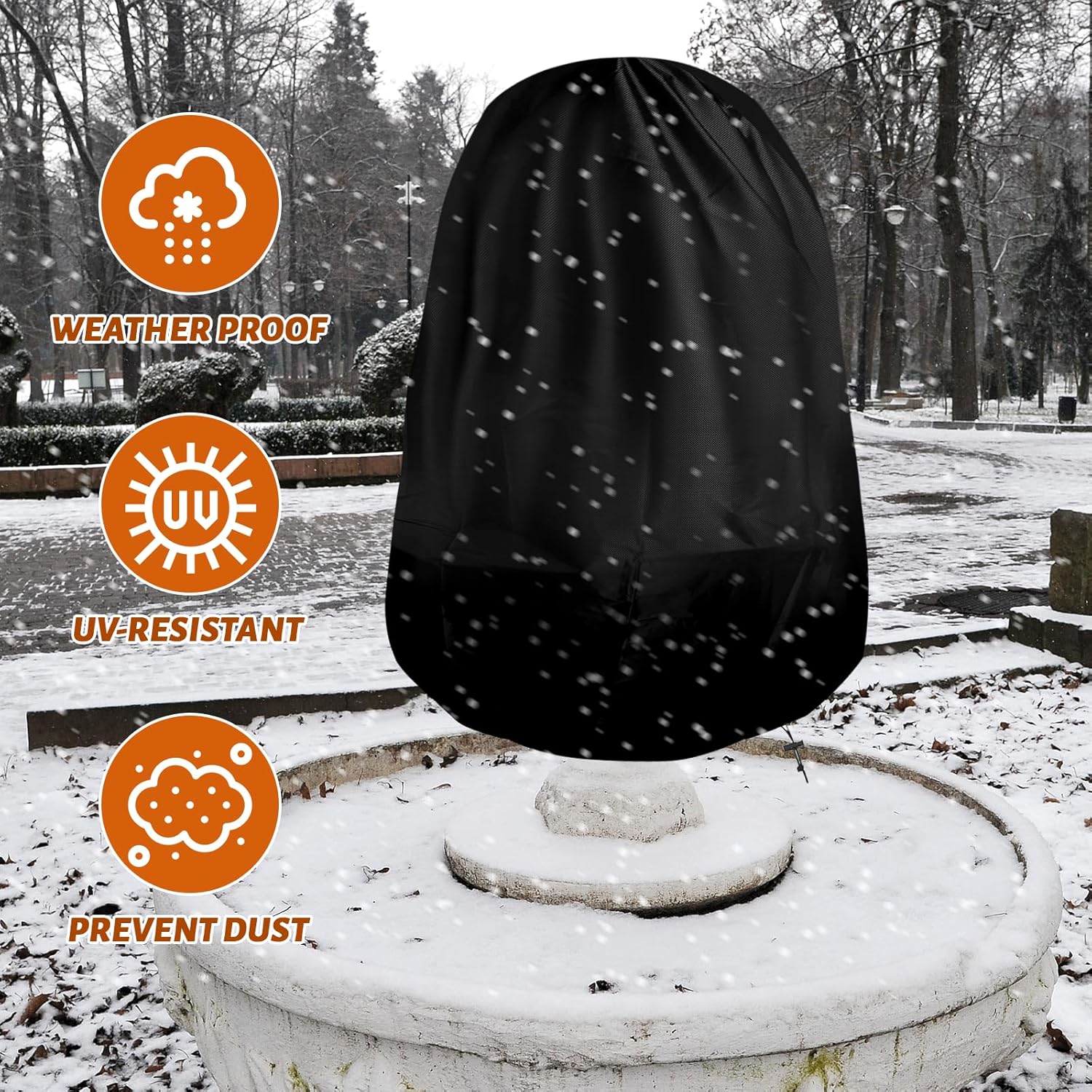 Garden Fountain Cover, 48"x68" Waterproof Oxford Garden Statue Protective Cover, Outdoor Statue Protecter with Drawstring for Winter Bird Bath & Outdoor 2-3 Tier Fountains, Black