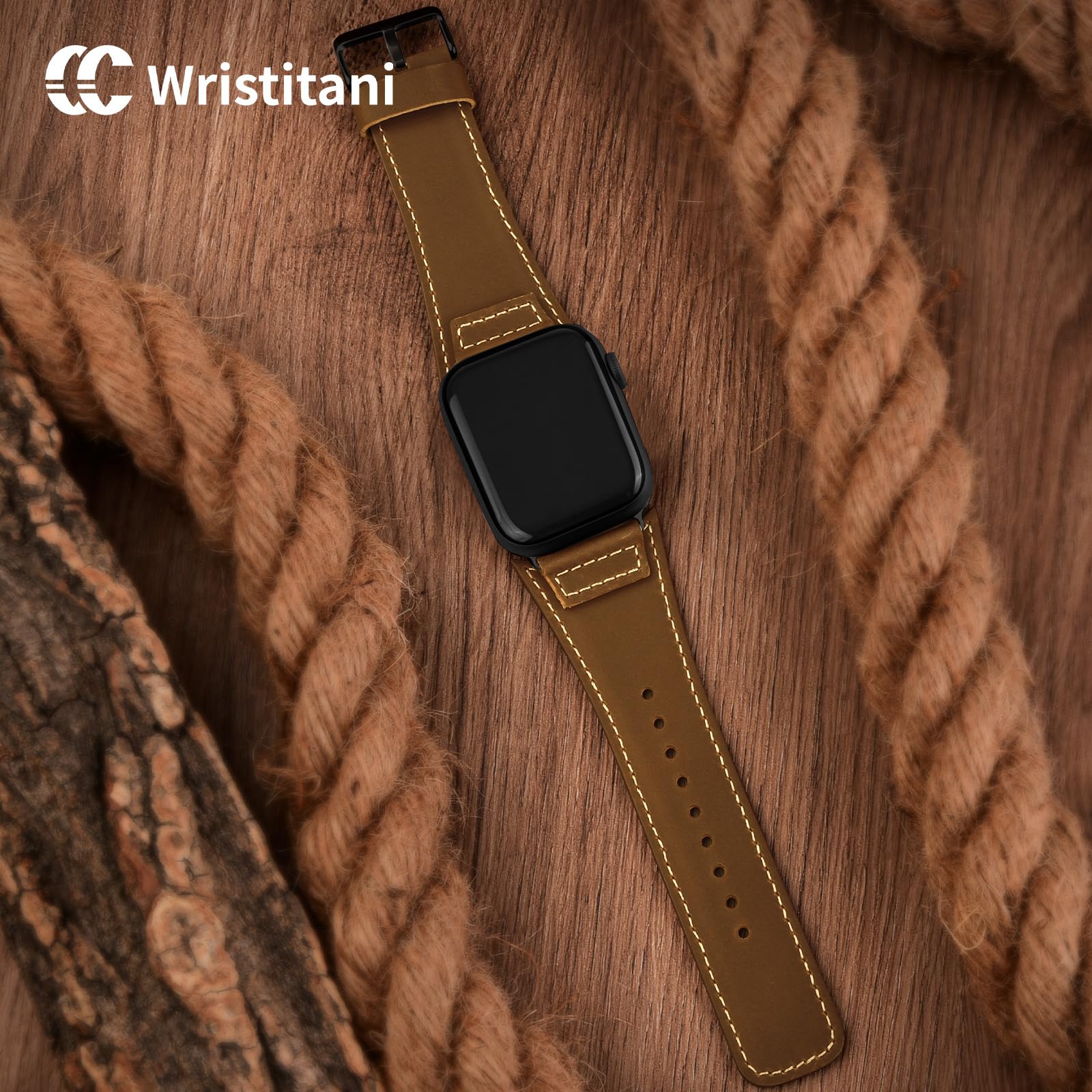Wristitani Leather Strap Compatible With Apple Watch Straps 44mm 45mm 46mm 42mm 49mm 41mm 40mm for Men,Genuine Leather Replacement Band for iWatch Ultra2 Ultra Series 10 9 8 7 SE2 SE 6 5 4 3 2 1 - Image 2