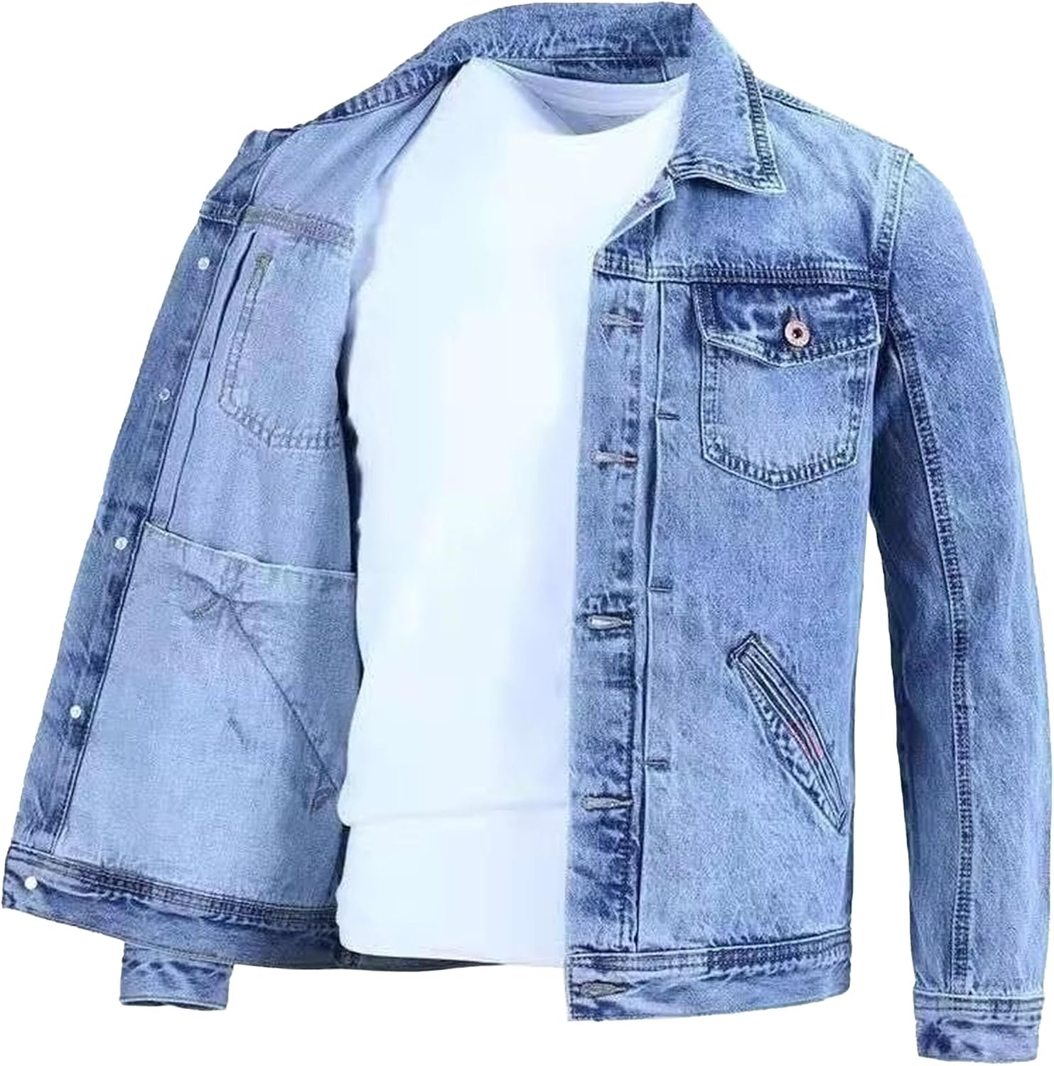 Men's Fall Retro Denim Coat Handsome Single Breasted Cowboys Outwear Casual Slim Button Down Jackets with Pockets