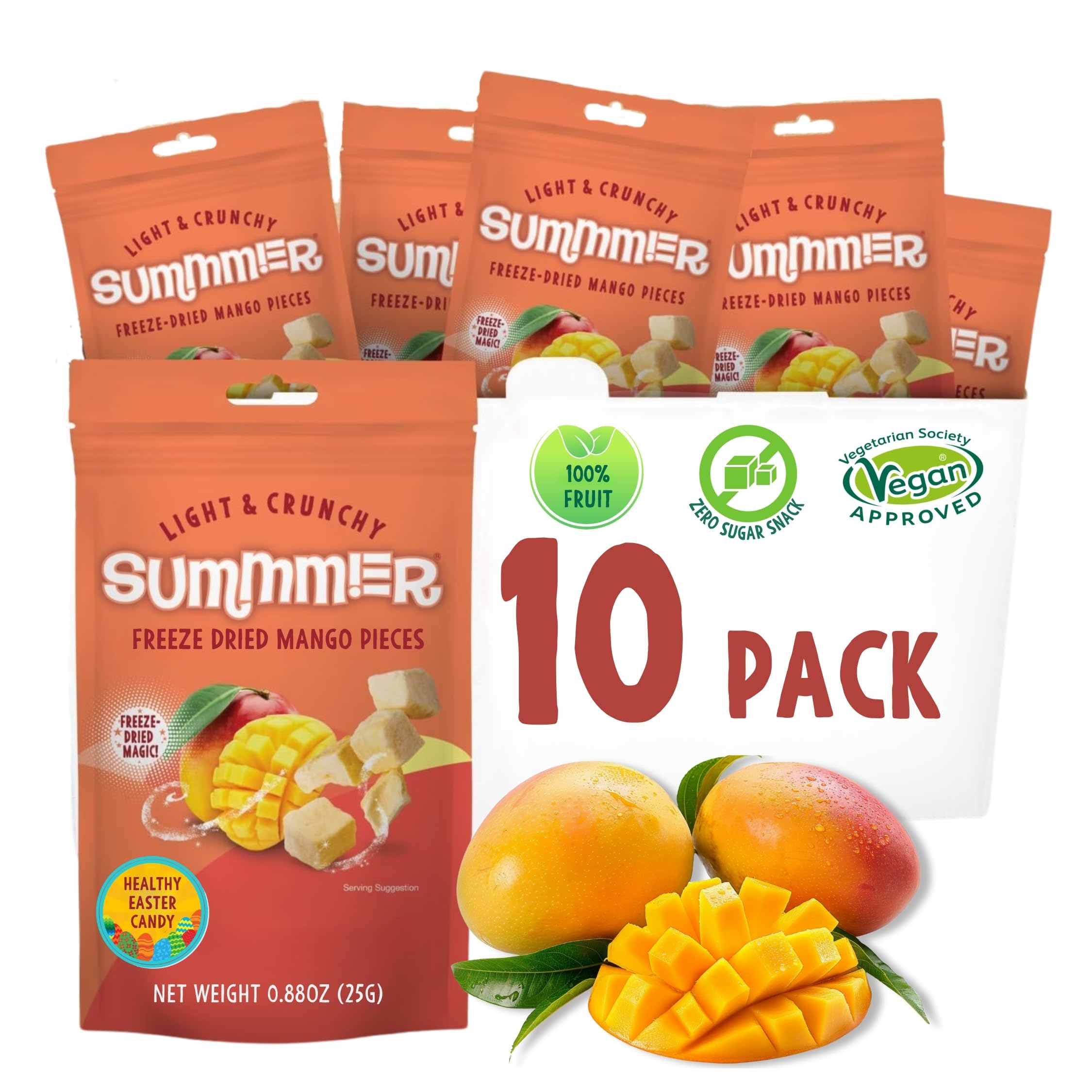 Summmer Freeze Dried Mango Slices - 10 Packs - No Added Sugar Package - 8.8 Oz 100% Natural Candy, Fruit Snack for Kids & Adults