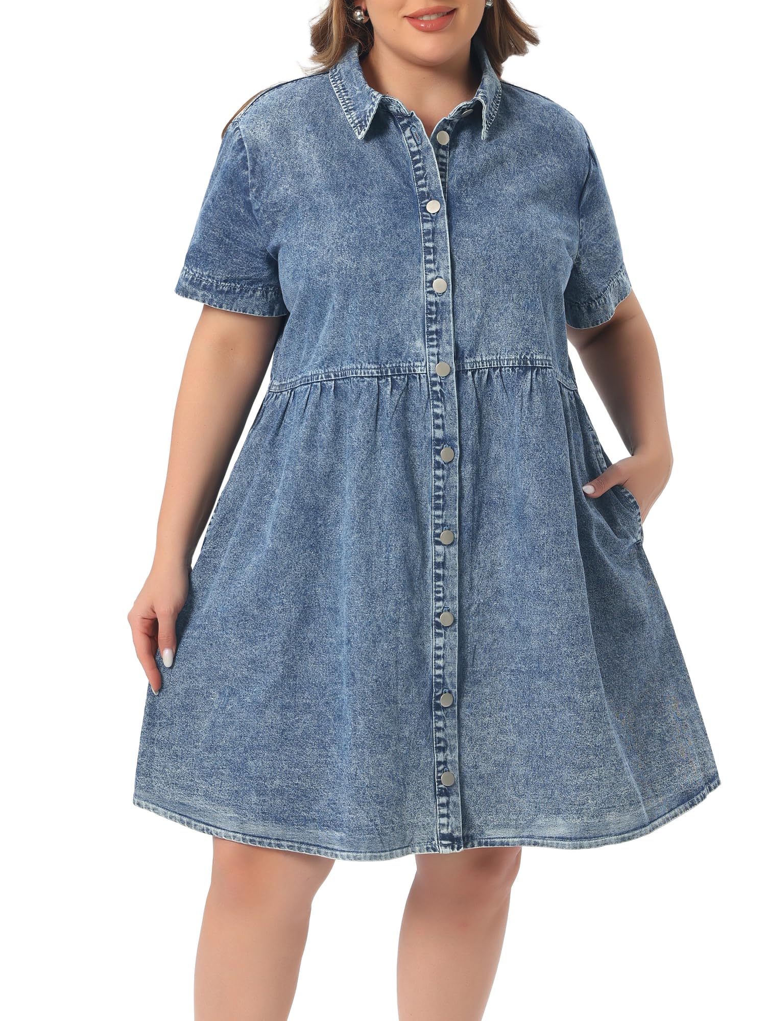 Agnes Orinda Women Plus Size Denim Dress Babydoll Sundress Jean Dresses