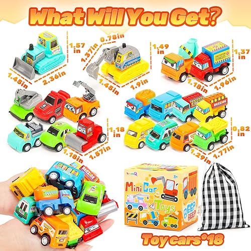 Miniatura 3 de Coches de juguete para niños, 18 piezas de juguetes de construcción, mini excavadora, camión de remolque, autos de carreras, juego de vehículos con