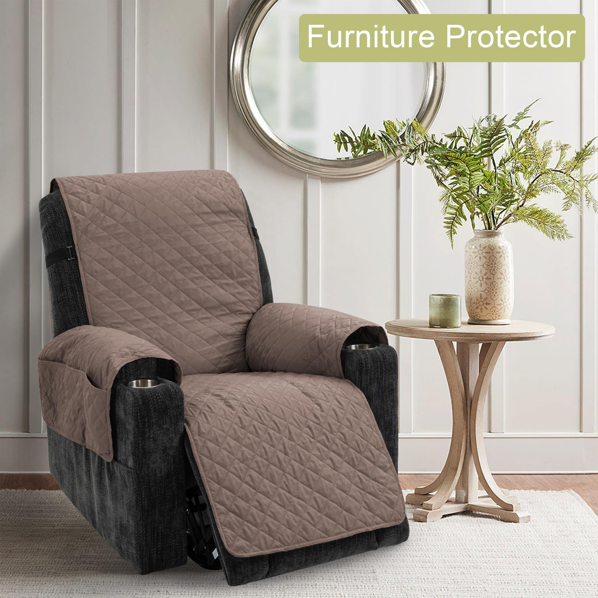 TIANSHU Copripoltrona 1 Posti Impermeabile, Copripoltrona Relax Reclinabile Salvadivano Trapuntato Reversibile Copridivani Elasticizzato Antiscivolo Antigraffio Gatti Cani Universale(Caffè)