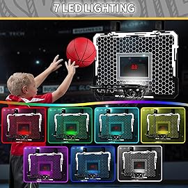 QDRAGON Indoor Basketball Hoop for Kids, Over The Door Mini Basketball Hoops with 7 LED Lighting, Basketball Toys Gifts for 5 6 7 8 9 10 11 12 Year Old Boys Girls Teens, White