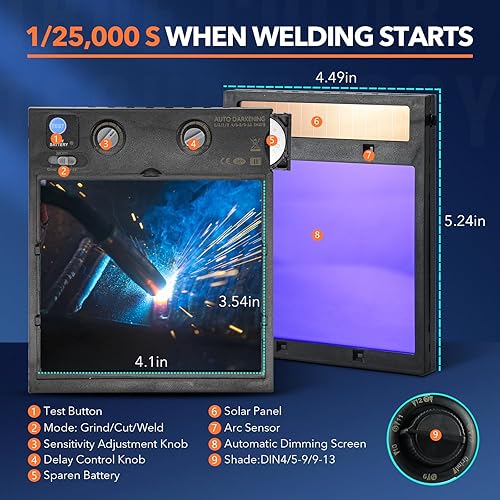 Miniatura 2 de TRQWH Lente de soldadura oscurecimiento automático lente de casco de soldadura, tecnología de color verdadero con 4 sensores de arco, rango de