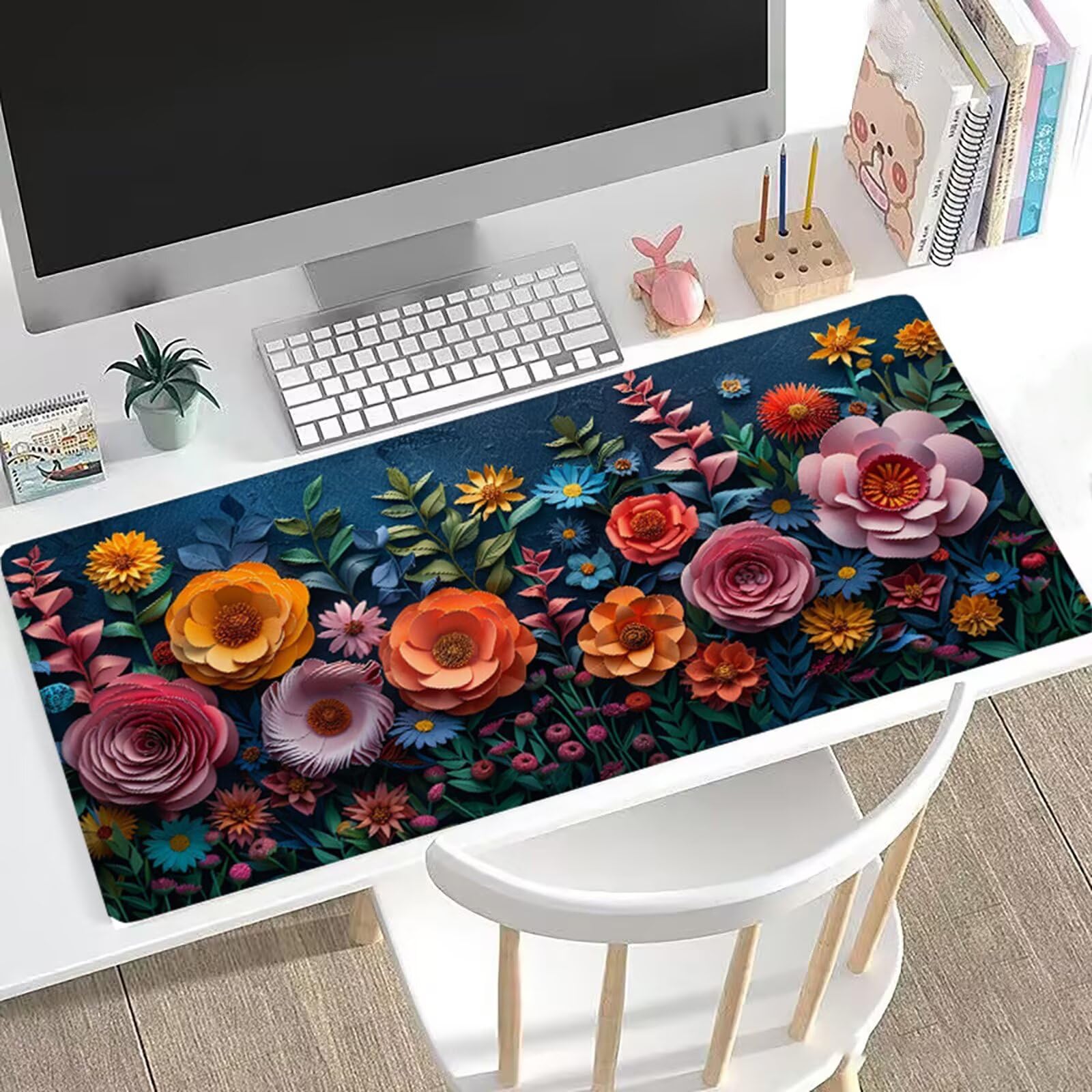 Podkładka pod mysz XXL 150x80 cm fioletowy podkładka pod mysz do gier chryzantema ochraniacz na biurko, precyzja zwiększona prędkość, antypoślizgowa podkładka pod mysz do klawiatury, graczy PC