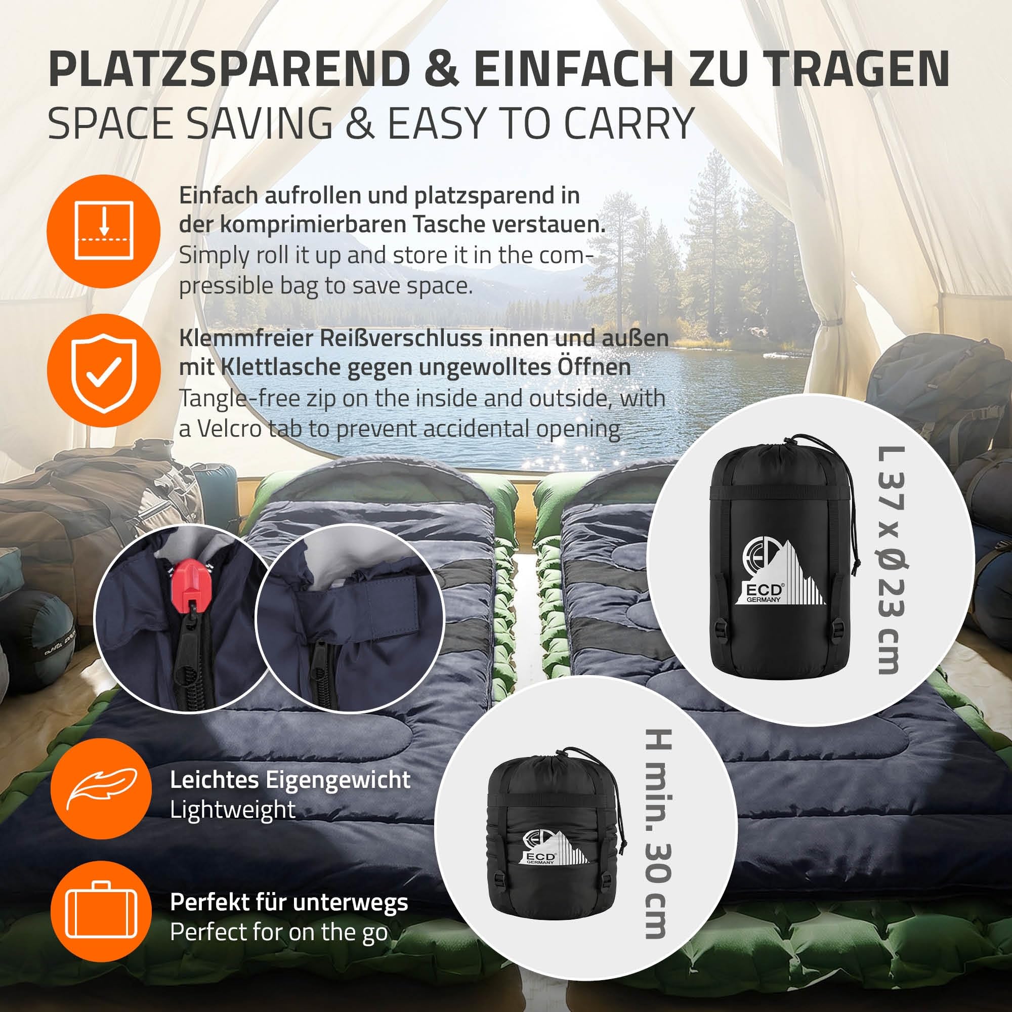 ECD Germany Sac de Couchage Adulte pour Camping Kaki/Bleu Foncé 210 cm, Matériel Léger Chaud et Compact, Portable de 3 Saisons Extérieur, pour Randonnée Voyage ou Tente, avec Housse de Transport