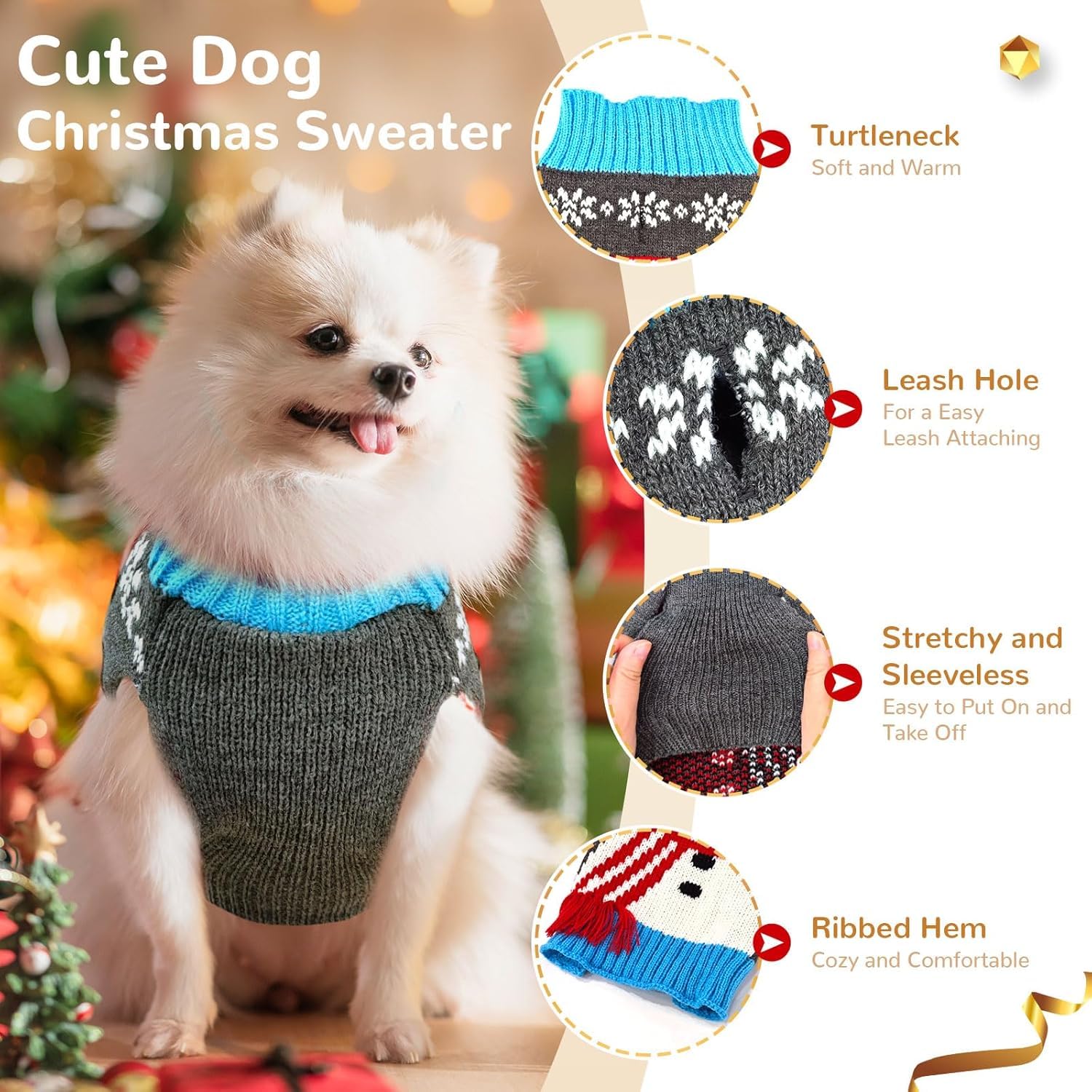 PETCARE Christmas Dog Jumpers for Pets, Knitted Holiday Sweater with Snowman Design for Puppy Cat - Image 4