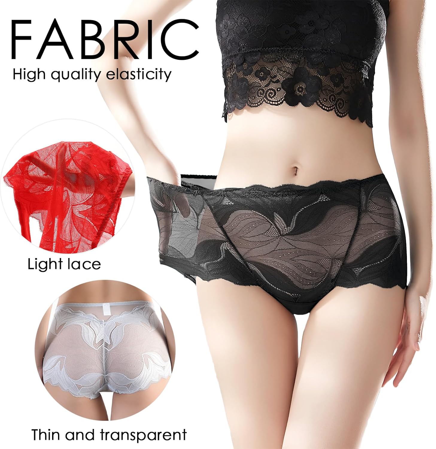 Womens Sexy Underwear Lace Panties High Waisted Plus Size Ladies Brief for Women 5-Pack - Image 4