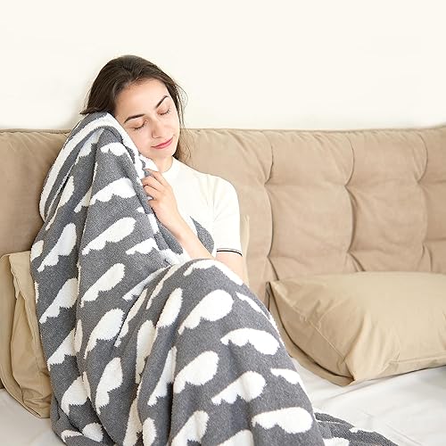 Miniatura 2 de Manta de punto para sofá, patrón de nubes, manta de felpa súper suave y ligera, cálida y acogedora manta de sofá cama, 50 x 60 pulgadas (gris)