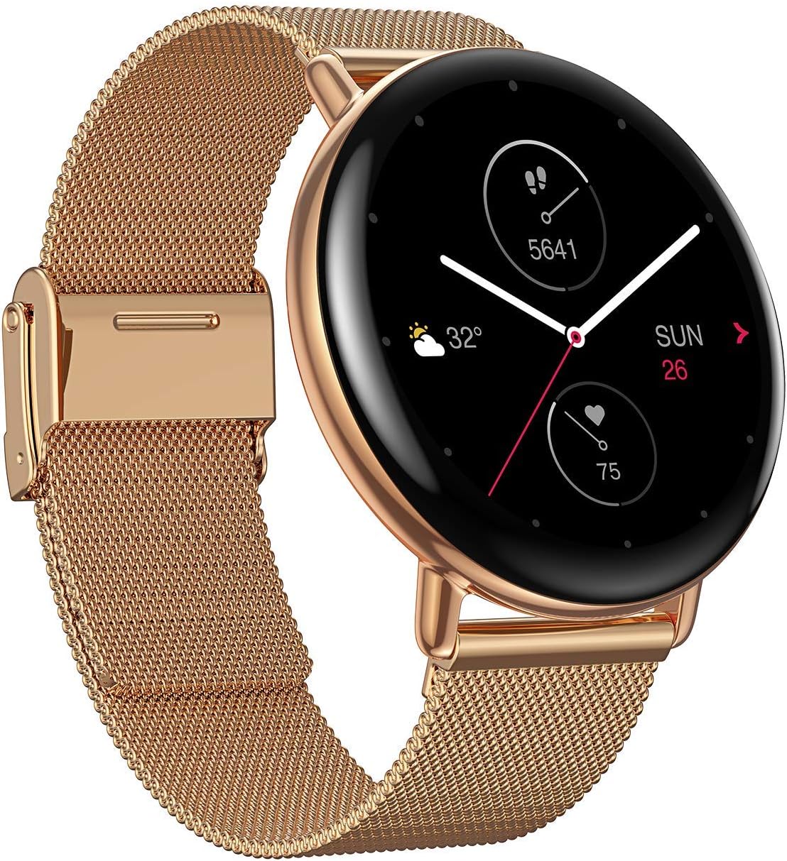 Zepp E Circle Smart Watch Health And Fitness Tacker With Heart Rate, Spo2 And Rem Sleep Monitoring, Stainless Steel Body, Metal Band, Champagne Gold