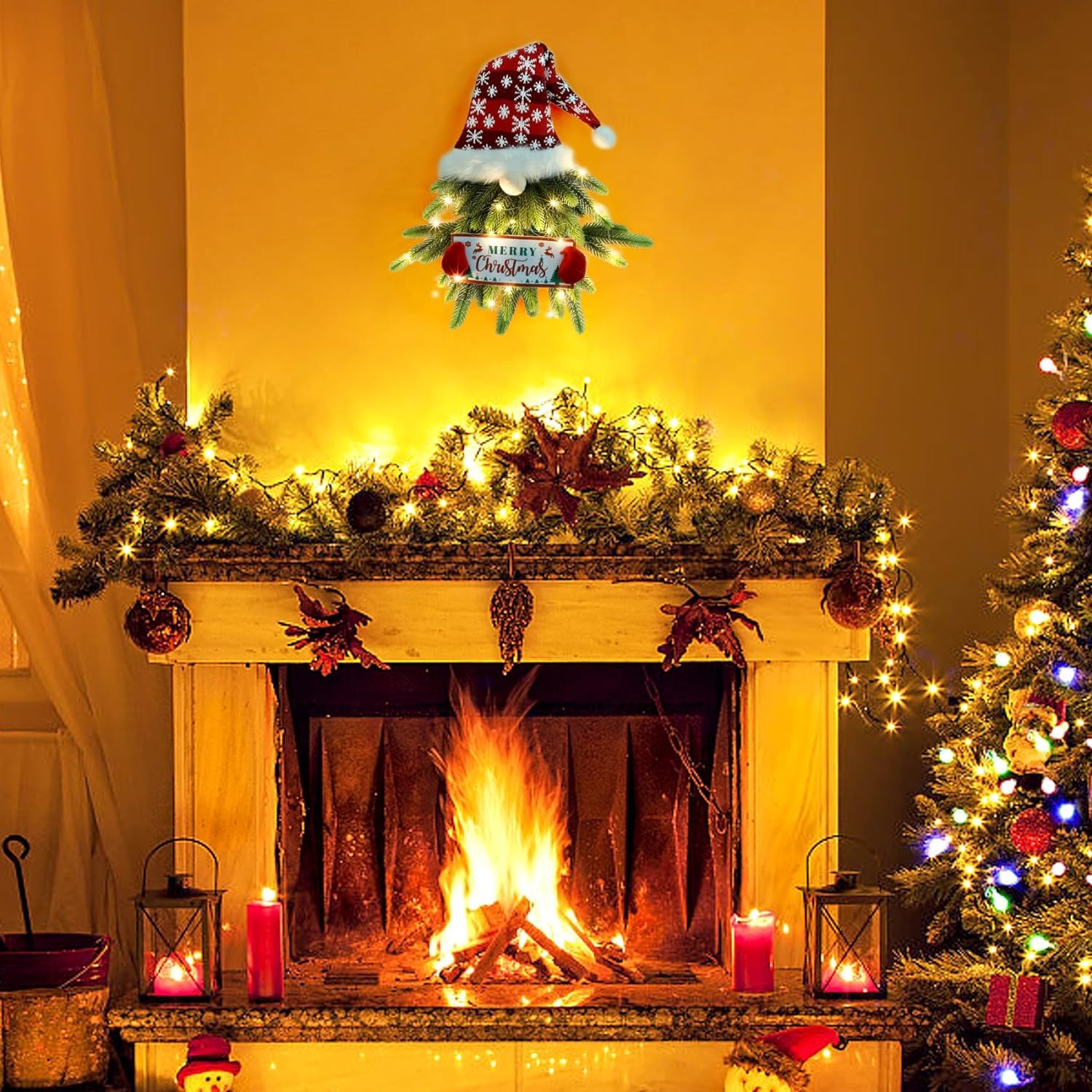 LATERN Ghirlanda di Gnomi di Natale, 70CM Ghirlanda da Appendere di Pino e Abete Rosso Artificiale con Svedese Tomte per Natale Porta D'ingresso Parete Finestra Camino Decorazione