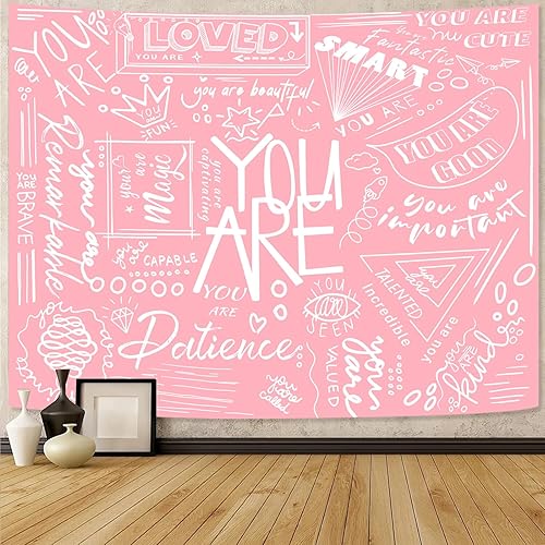Quote You Are - Tapiz rosa para el aula, para colgar en la pared, diseño inspirador y positivo para dormitorio, sala de estar, dormitorio (rosa, 60