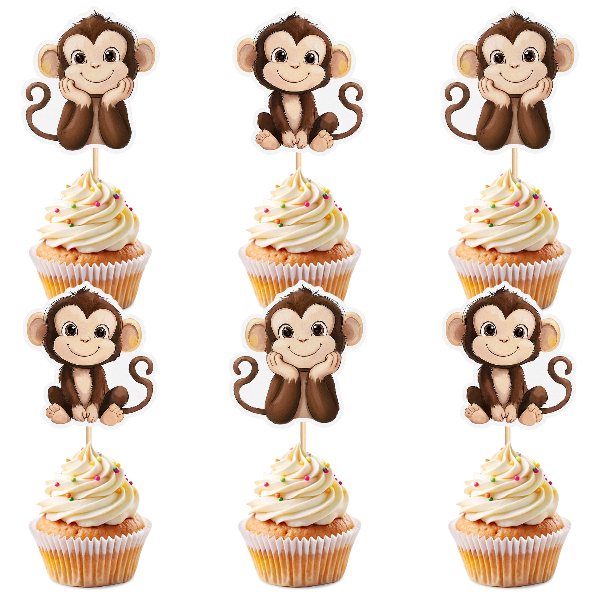 Blumomon 24 Pieces Monkey Cupcake Toppers Cake Decoration for Children's Party in the Wild Jungle Animal Birthday Party Supplies โ image 1